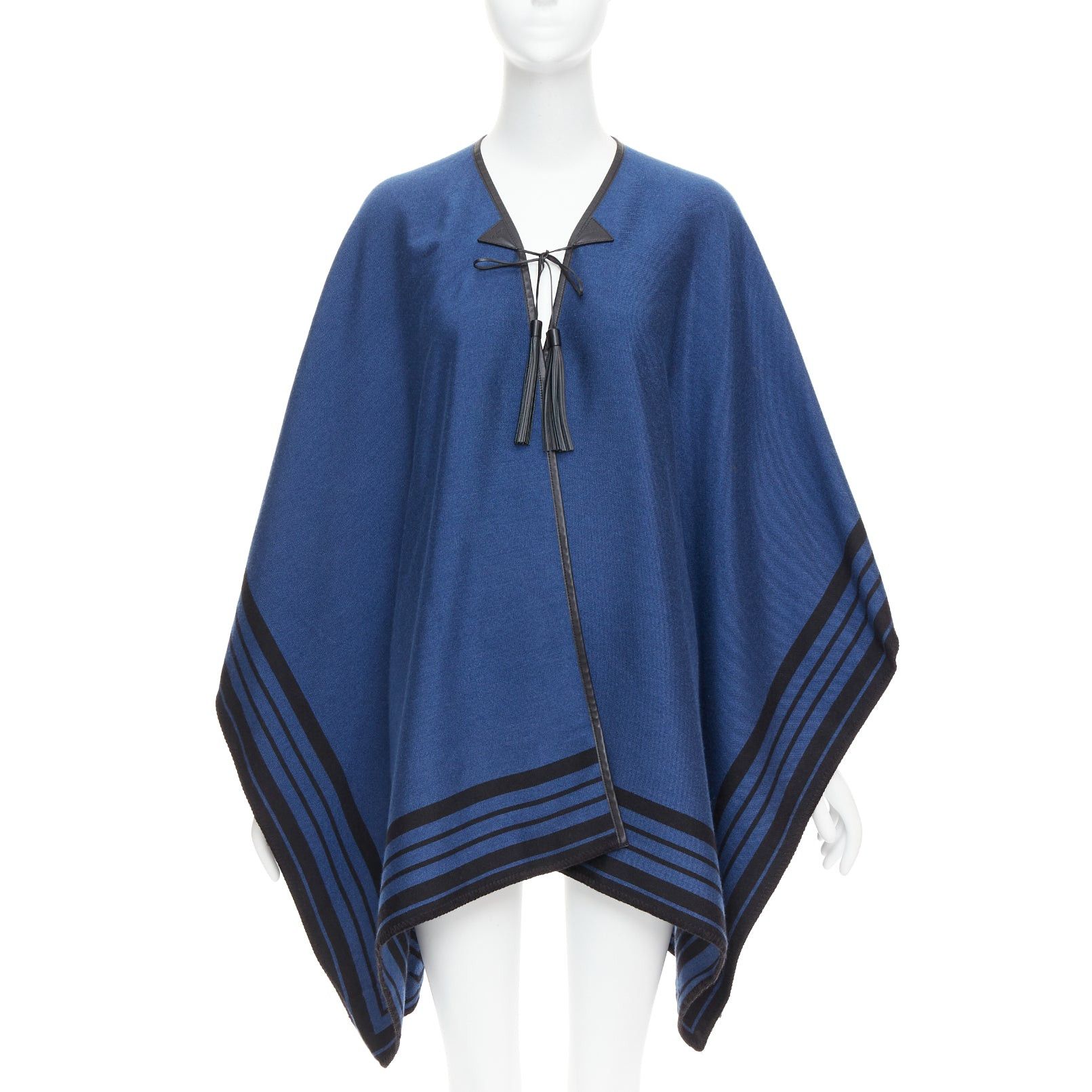 Louis Vuitton LOUIS VUITTON blue cashmere blend black leather tassel LV logo poncho Size ONE SIZE - 1 Thumbnail