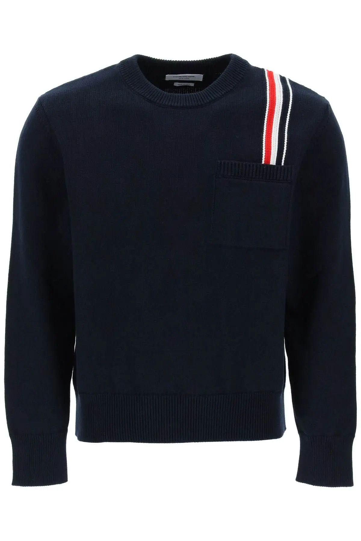 image of Thom Browne O1S22I1N0324 Rwb Stripe Cotton Pullover In Blue, Men's (Size Small)