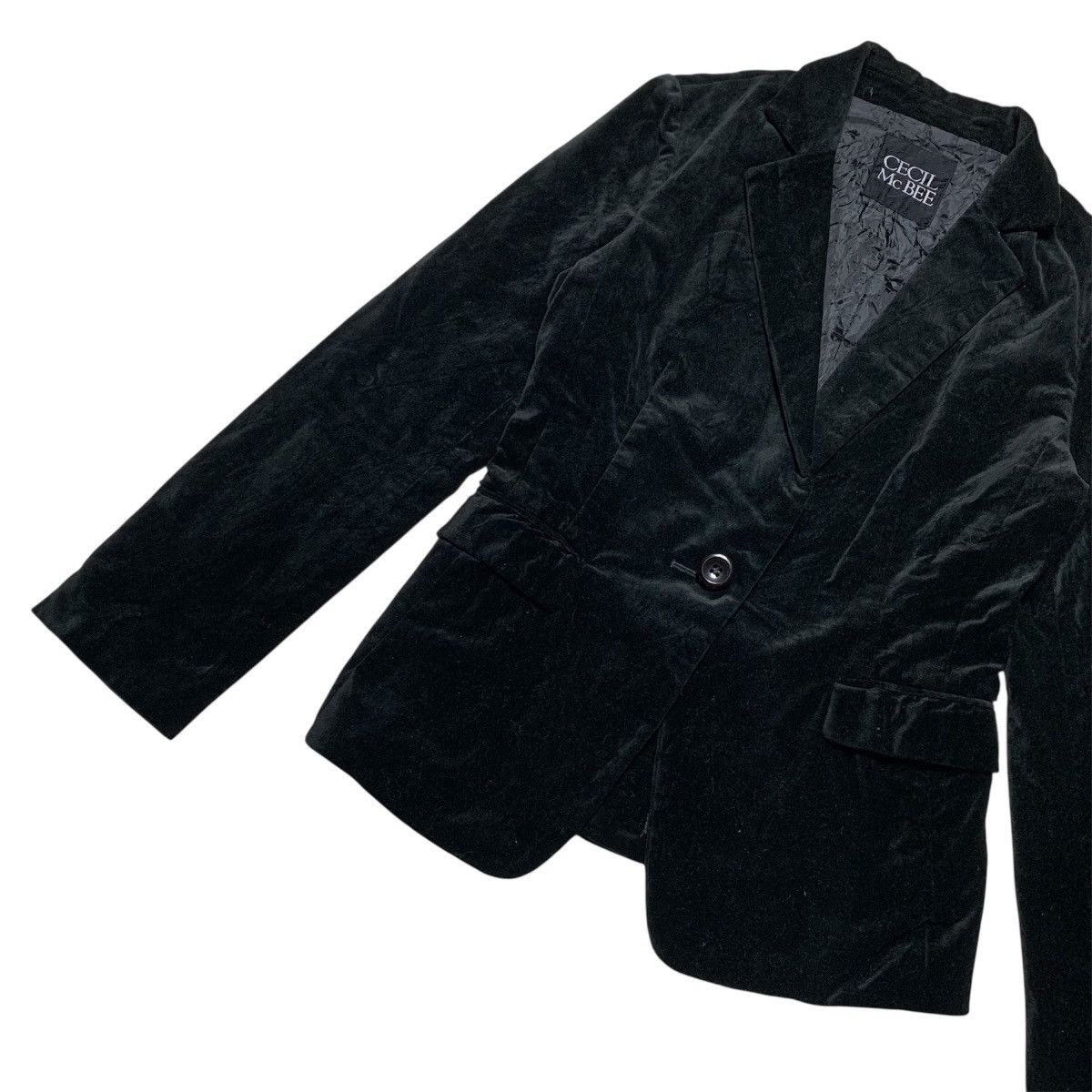 Japanese Brand × Vintage Vtg 90s Cecil McBee Velvet Formal Blazer Black Size US S / EU 44-46 / 1 - 2 Thumbnail