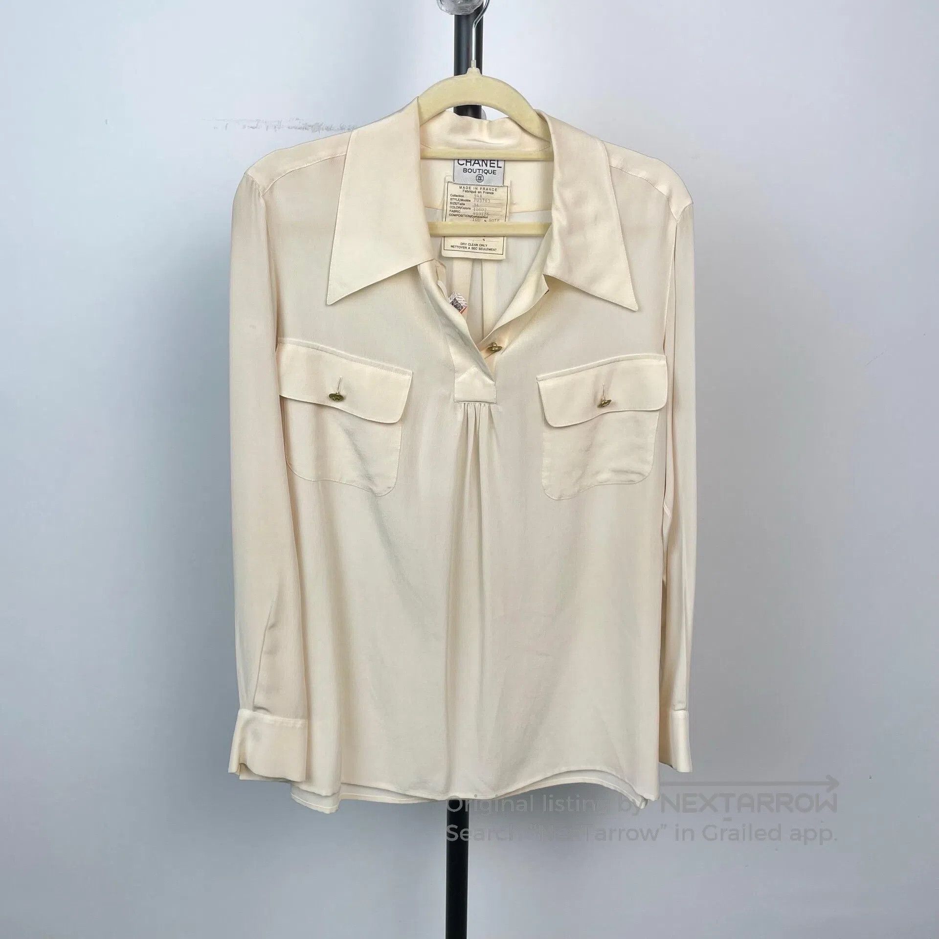 Chanel Chanel Ivory White Gold Button Long Sleeve Shirt| Size XXS / US 00 / IT 34 - 1 Thumbnail