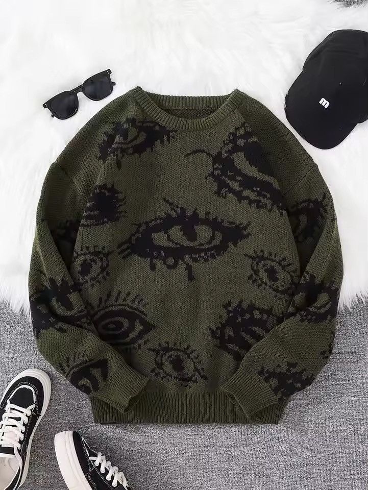 Japanese Brand Abstract Eye Jacquard Pattern Pullover Sweater Size US XXL / EU 58 / 5 - 1 Thumbnail