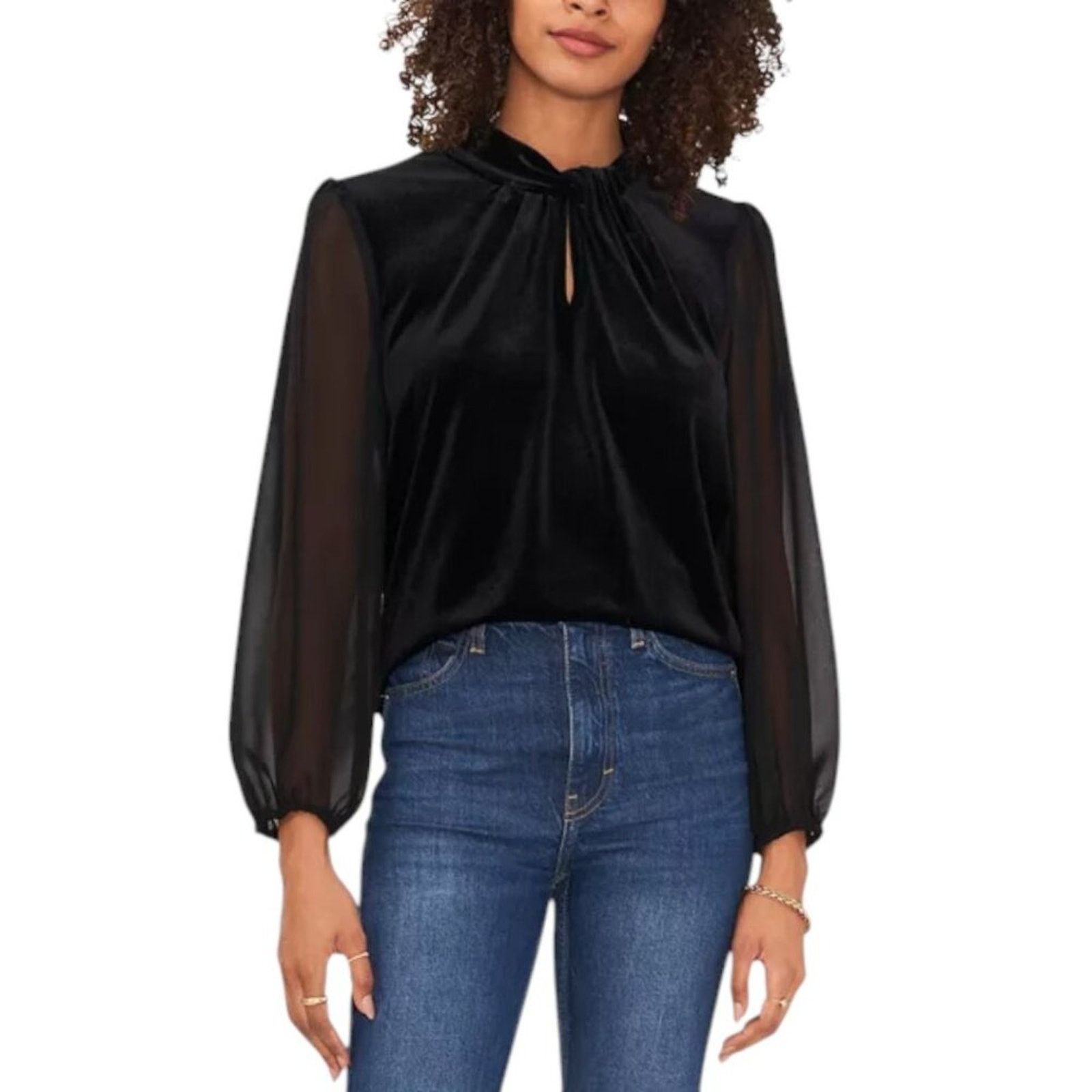 Vince Camuto Black Cross Neck Velvet Blouse Small Nwot $99, Women's