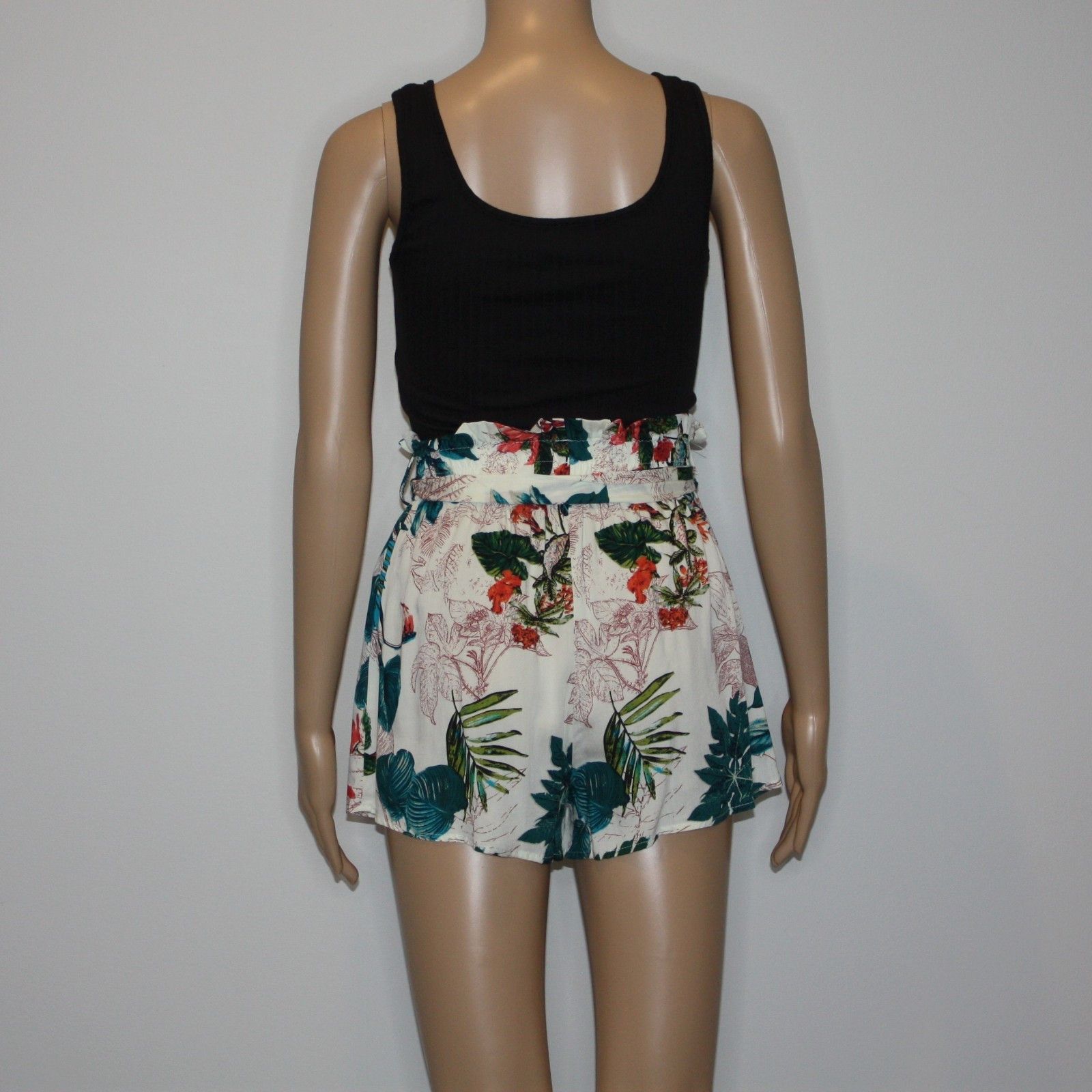 Shein Vcay Tropical Print Paper Bag Waist Belted Tank Romper XS Size 26" / US 2 / IT 38 - 8 Thumbnail