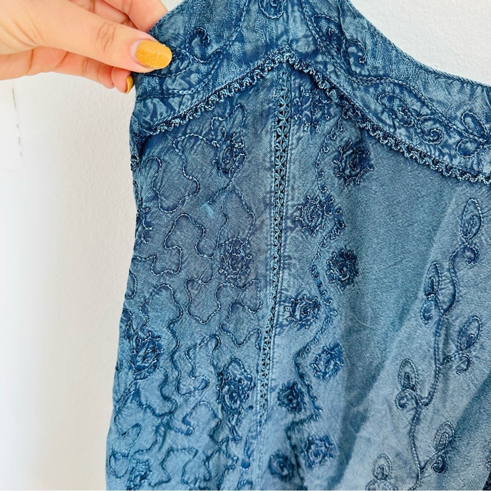Vintage VINTAGE Cute Options Blue Denim Chambray Ruffle Tank Top Size M / US 6-8 / IT 42-44 - 7 Thumbnail
