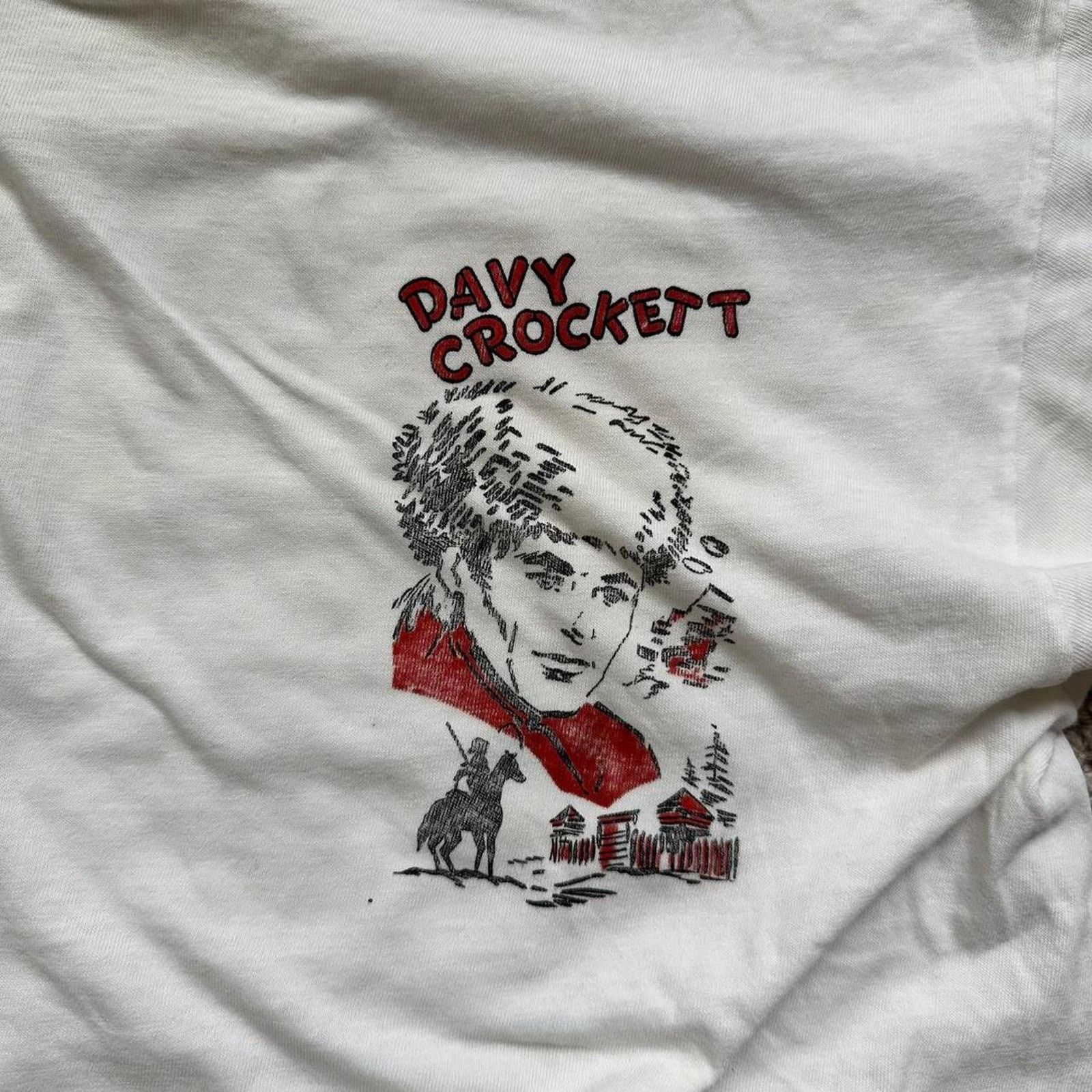 Vintage Rare Vintage 60s 70s Davey Crockett White Graphic Shirt Top Size US L / EU 52-54 / 3 - 7 Thumbnail