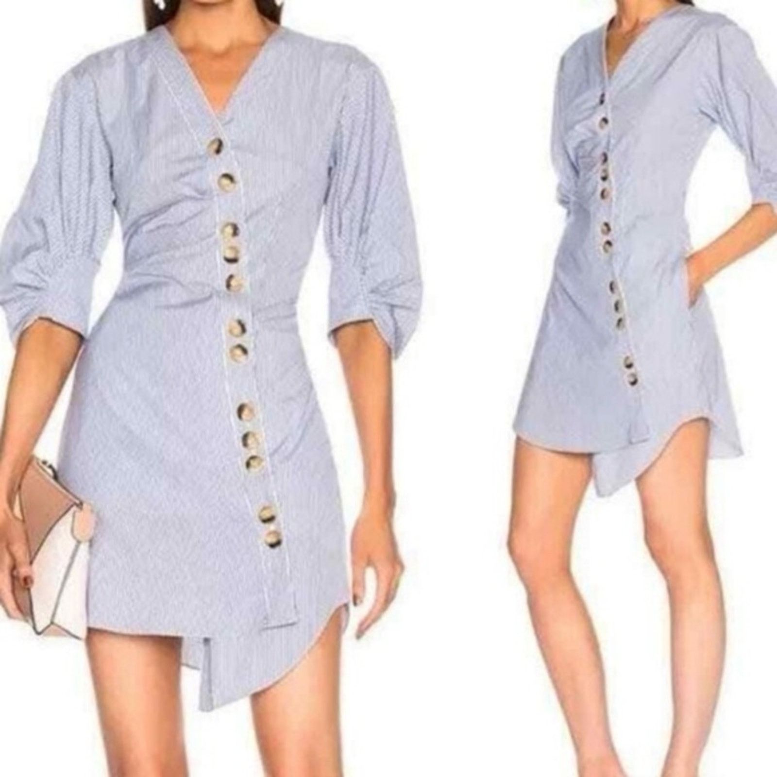 Tibi Revolve TIBI Jones Asymmetrical Shirt Dress Blue stripe 0 Size XS / US 0-2 / IT 36-38 - 4 Thumbnail