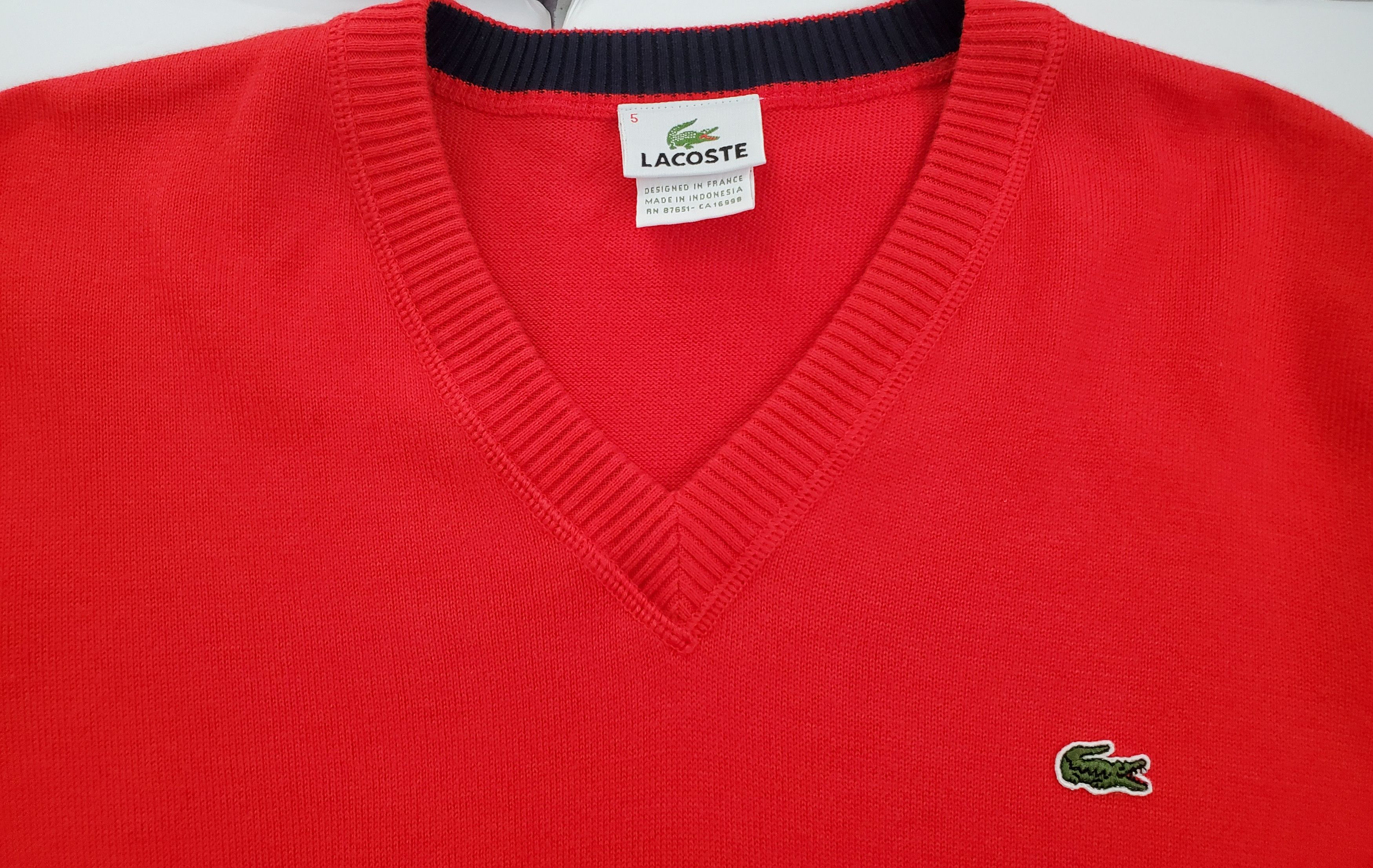 Lacoste Lacoste Pullover Red V Neck Sweater 100% Cotton Style F5178 Size US L / EU 52-54 / 3 - 2 Thumbnail