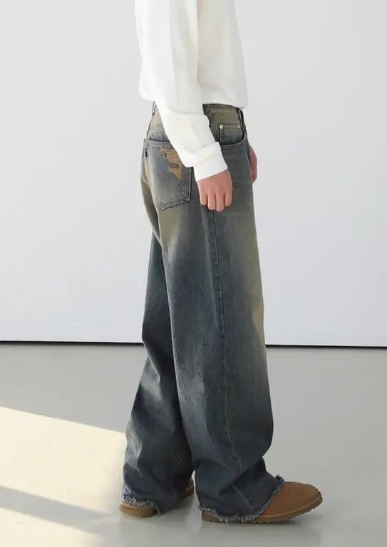 Japanese Brand Harada x Etou Distressed washed men's loose wide-leg jeans Size US 32 / EU 48 - 5 Thumbnail