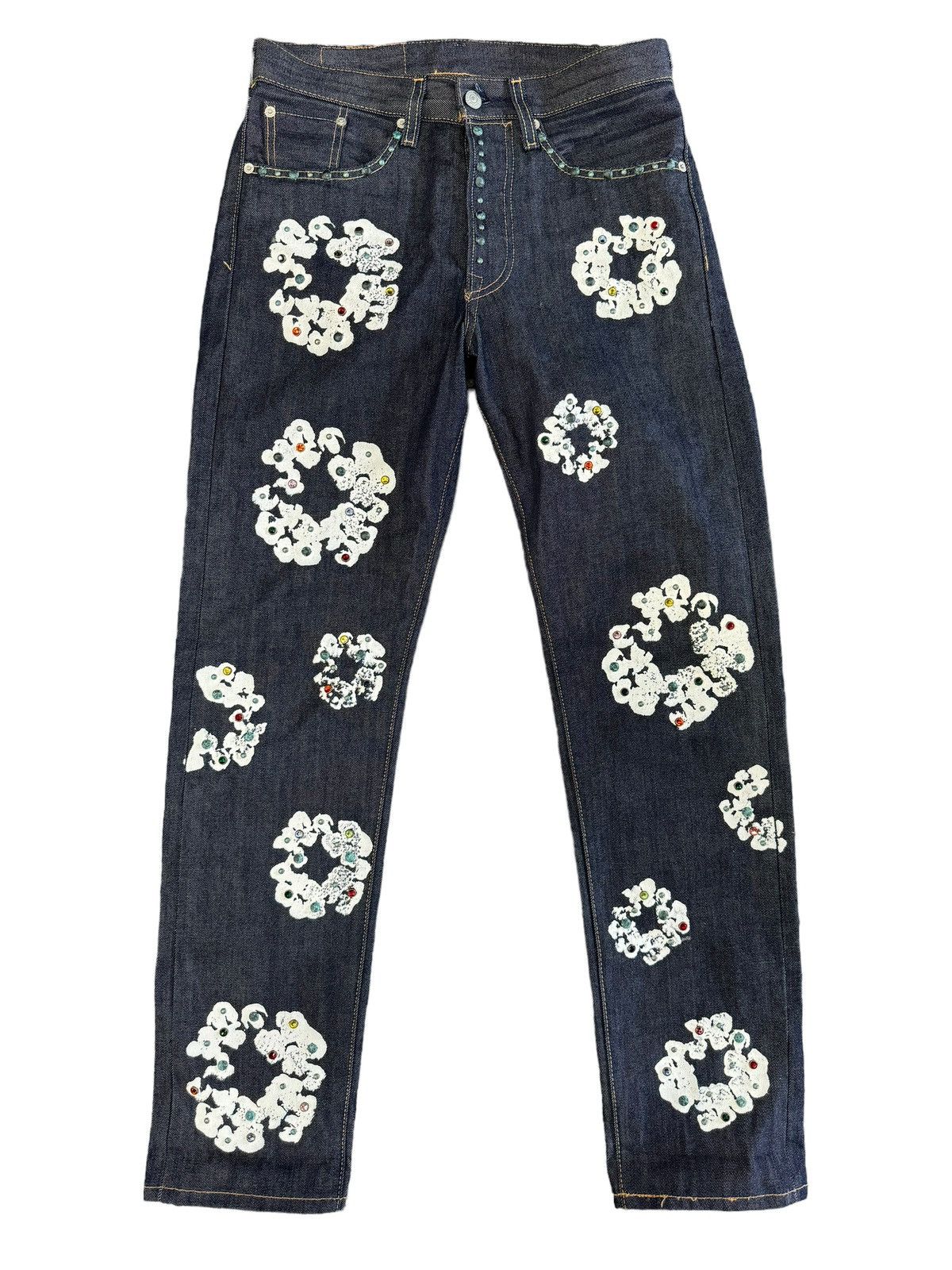 DENIM TEARS Size 29 Denim Tears Levi'sCotton Rhinestone Wreath Jeans Raw |  Grailed