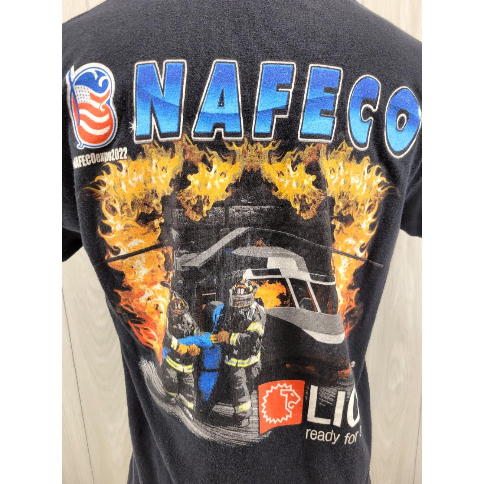 Gildan NAFeco FIREFIGHTERS EMT EQUIPMENT LION Ready For Action Black Large t shirt Size US L / EU 52-54 / 3 - 7 Thumbnail