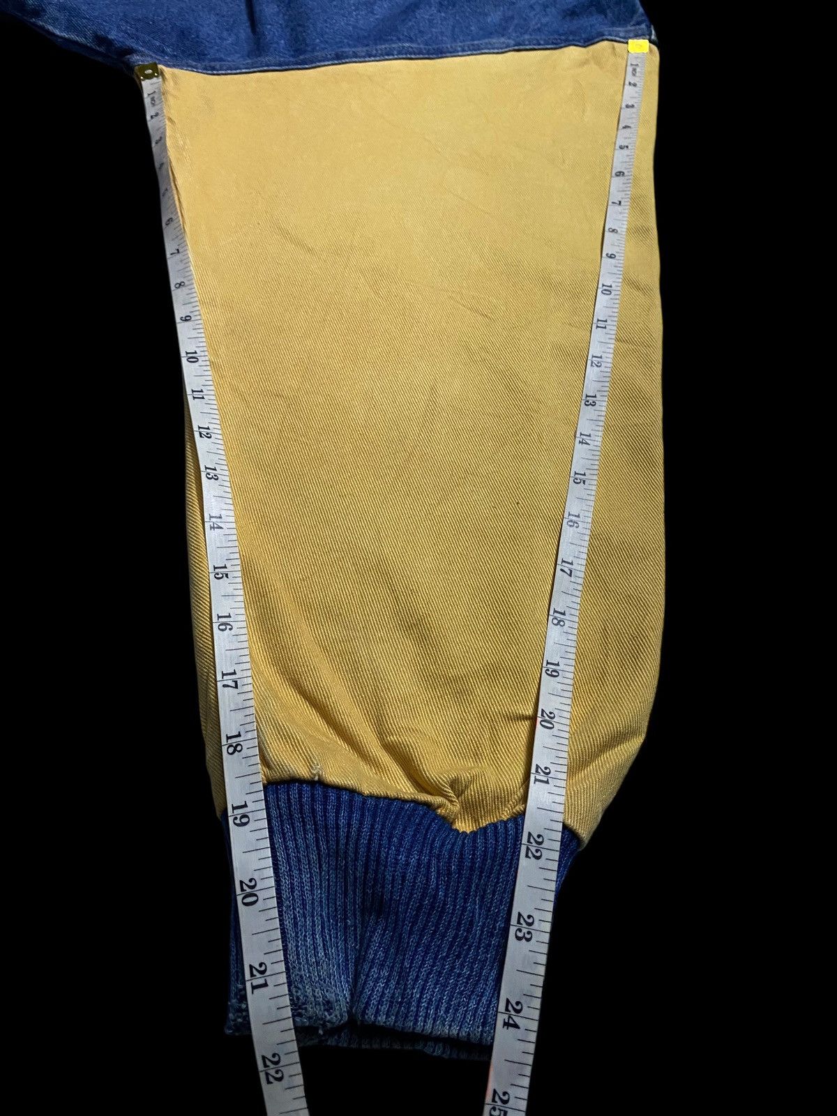 Denim & Co. Wyland 80s/90s vintage denim bomber jacket yellow sleeves Size US XL / EU 56 / 4 - 13 Thumbnail
