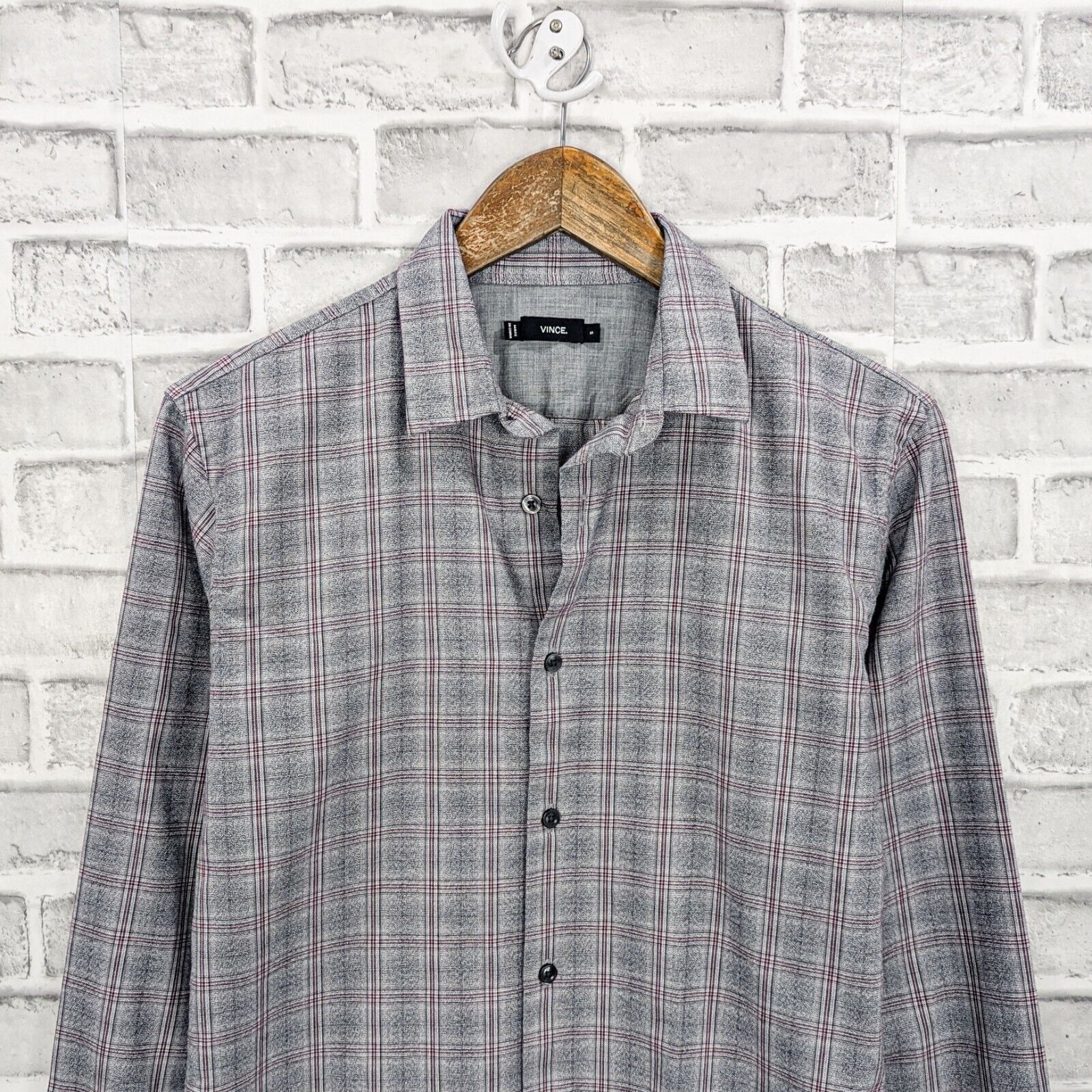 Vince VINCE Men's Button up Flannel Shirt Heather gray Check Size US S / EU 44-46 / 1 - 4 Thumbnail