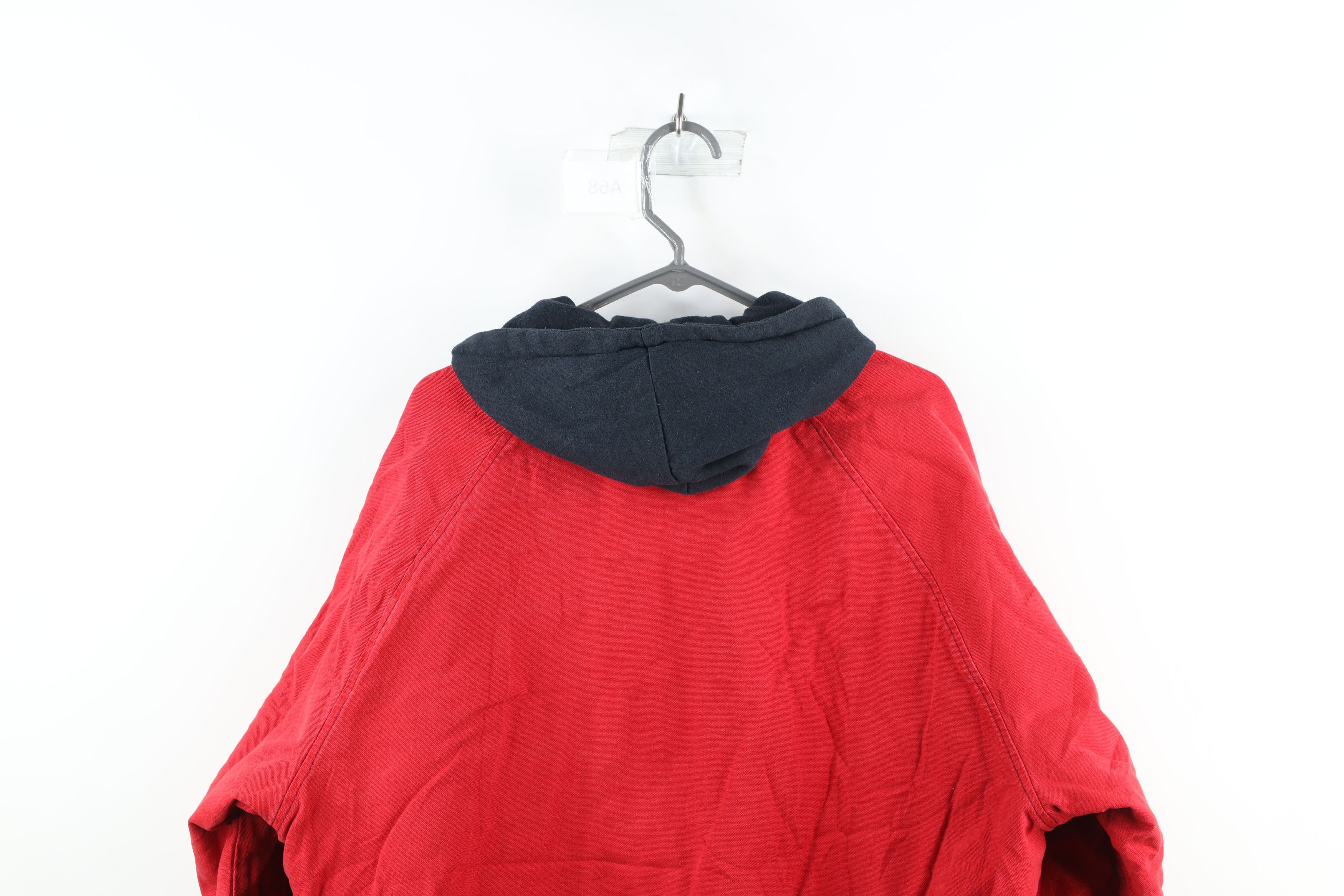Vintage Vintage 90s Streetwear Lined Hooded Canvas Jacket Red USA Size US XL / EU 56 / 4 - 14 Thumbnail