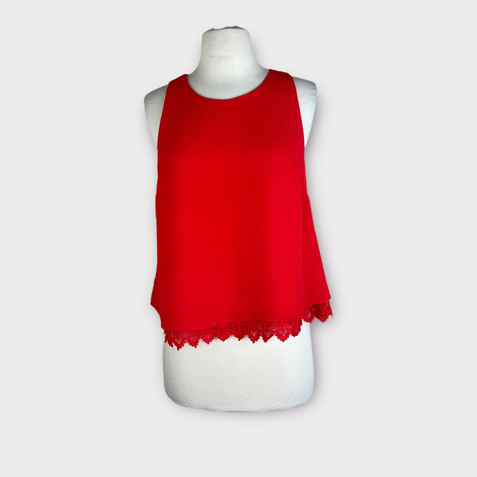 Nordstrom Lush Lace Layered Hem Tank | Red Orange | Medium Size M / US 6-8 / IT 42-44 - 1 Thumbnail