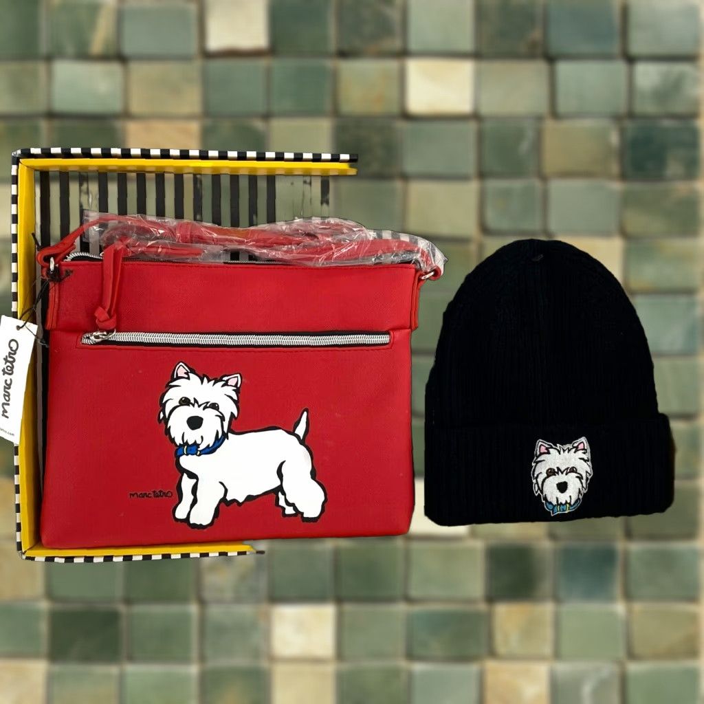 Marc Tetro Westie Crossbody Bag Red Beanie Hat Gift Set of 2  display picture 2