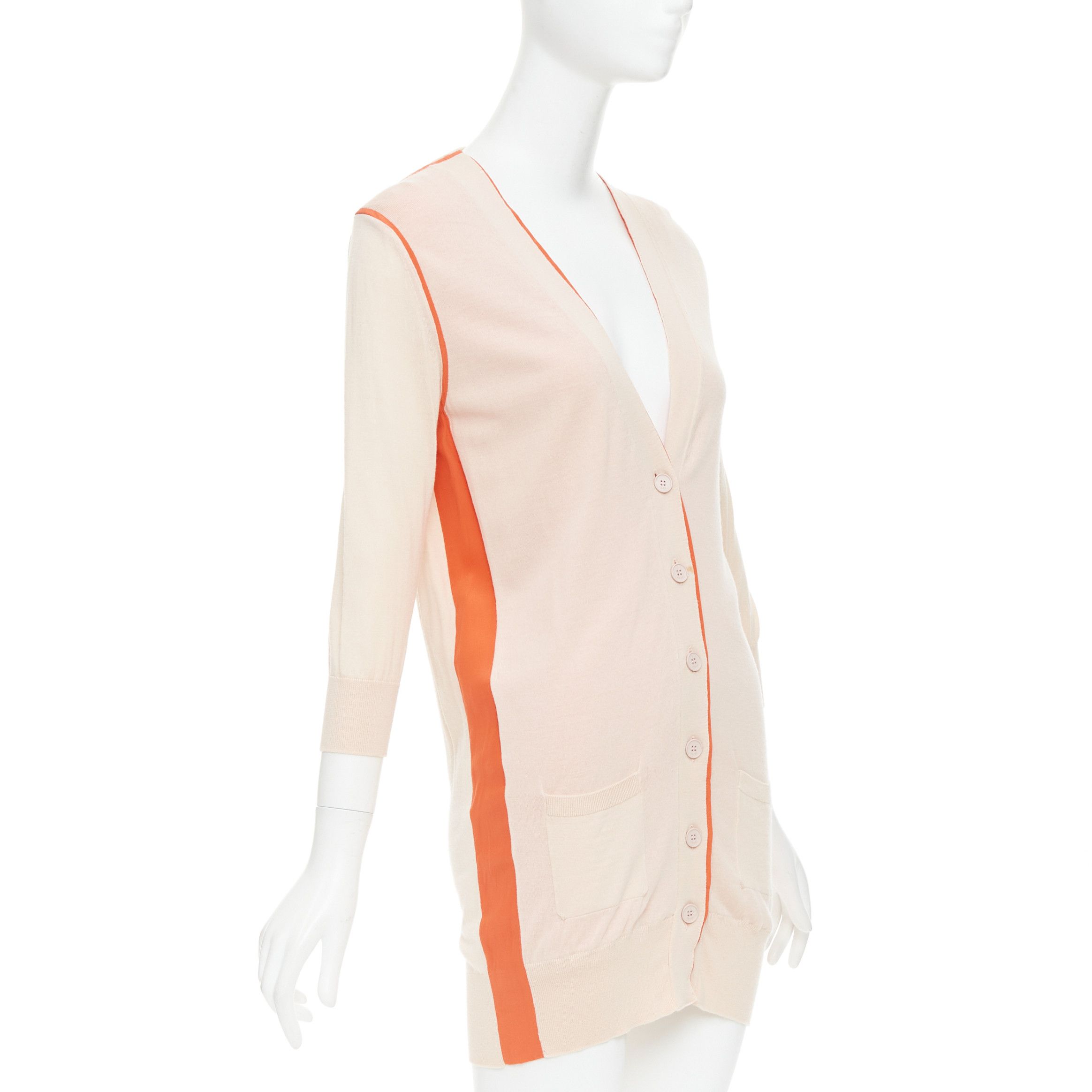 Fendi FENDI light pink orange 100% wool trimmed long cardigan IT40 S Size S / US 4 / IT 40 - 1 Thumbnail