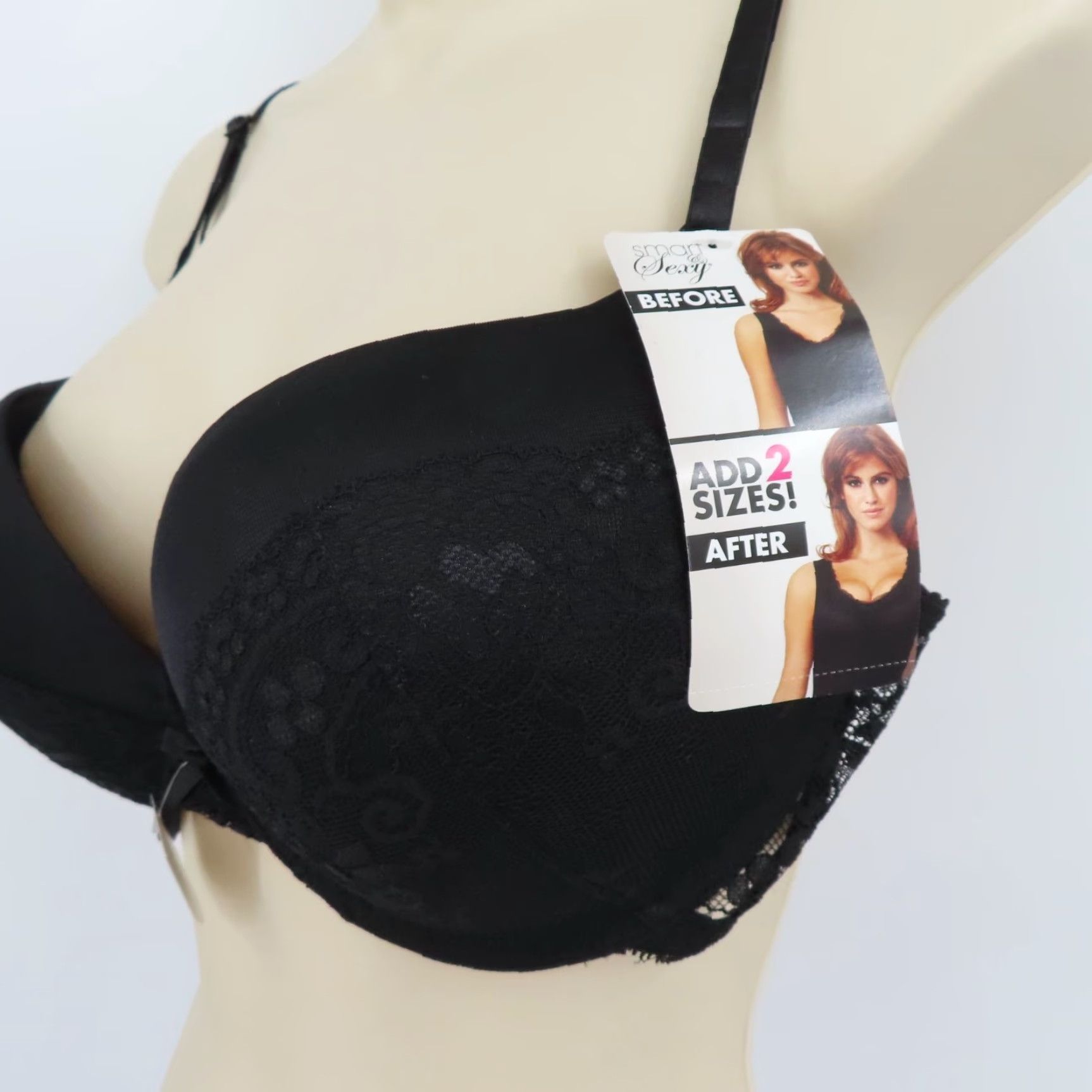 Vintage Smart & Sexy Bra 36C Black Padded Underwire Lace Bow SA276 Women NEW Size ONE SIZE - 4 Thumbnail