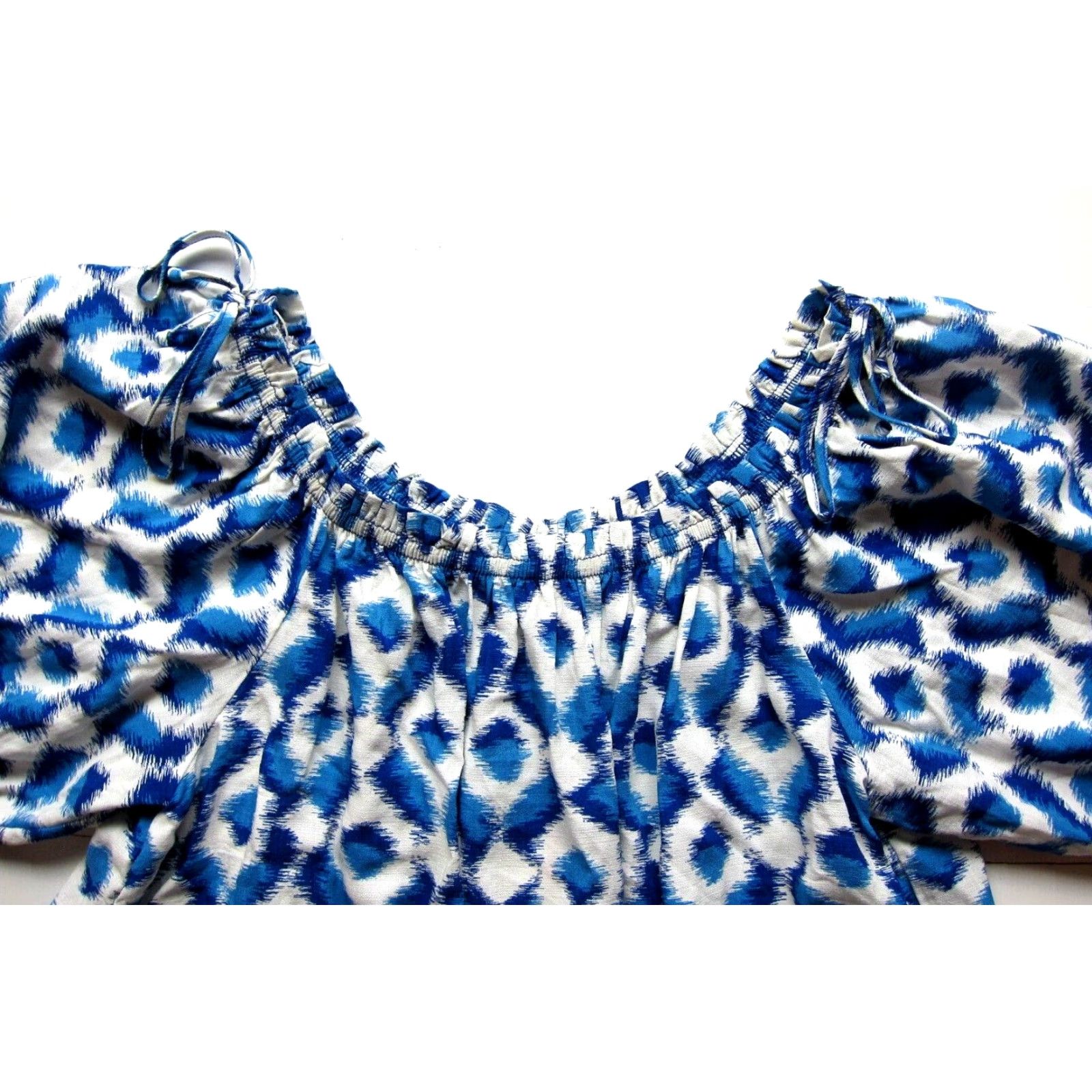 Vintage NWT Knox Rose Blue White Geometric 100% Rayon Puff Sleeve Smock Tunic Blouse XS Size XS / US 0-2 / IT 36-38 - 4 Thumbnail