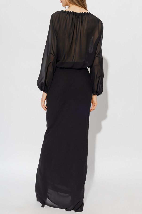 Saint Laurent Paris o1s1wg111124 Long Dress in Silk Georgette in Black Size M / US 6-8 / IT 42-44 - 4 Thumbnail