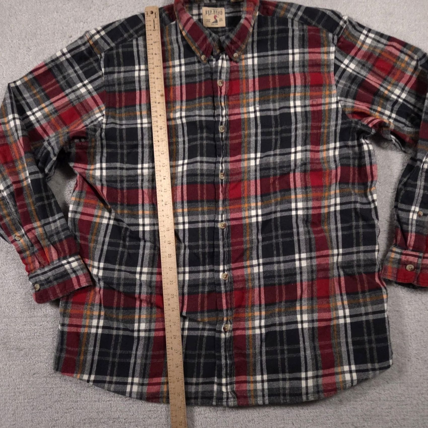 Vintage RedHead Flannel Shirt Mens 2XL Plaid Button-Down Long Sleeve Red Black Gray Cotton Grid Pattern Size US XXL / EU 58 / 5 - 7 Thumbnail