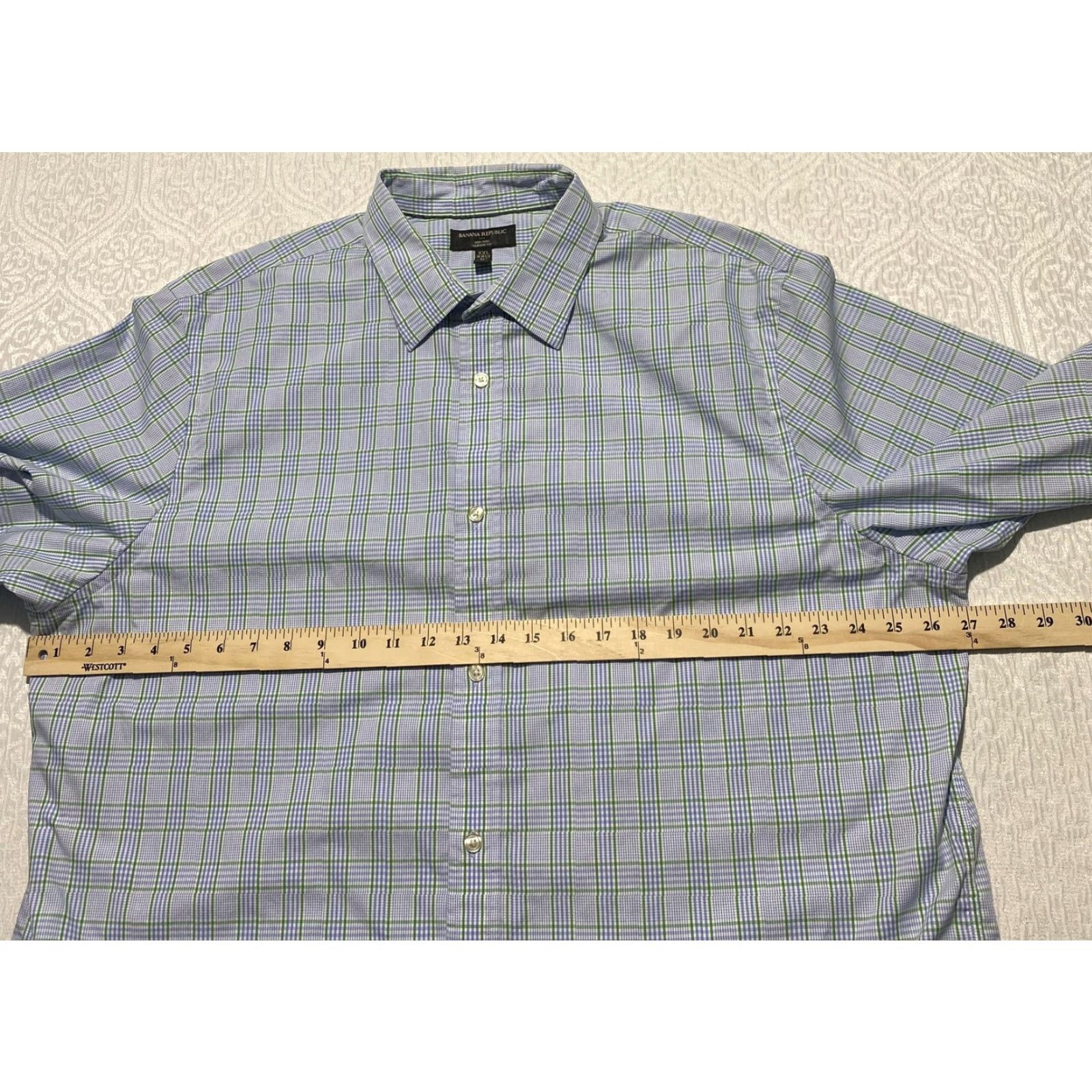 Banana Republic Banana Republic Shirt Mens 2XL Blue Green Plaid Non Iron Classic Fit Cotton Size US XXL / EU 58 / 5 - 6 Thumbnail