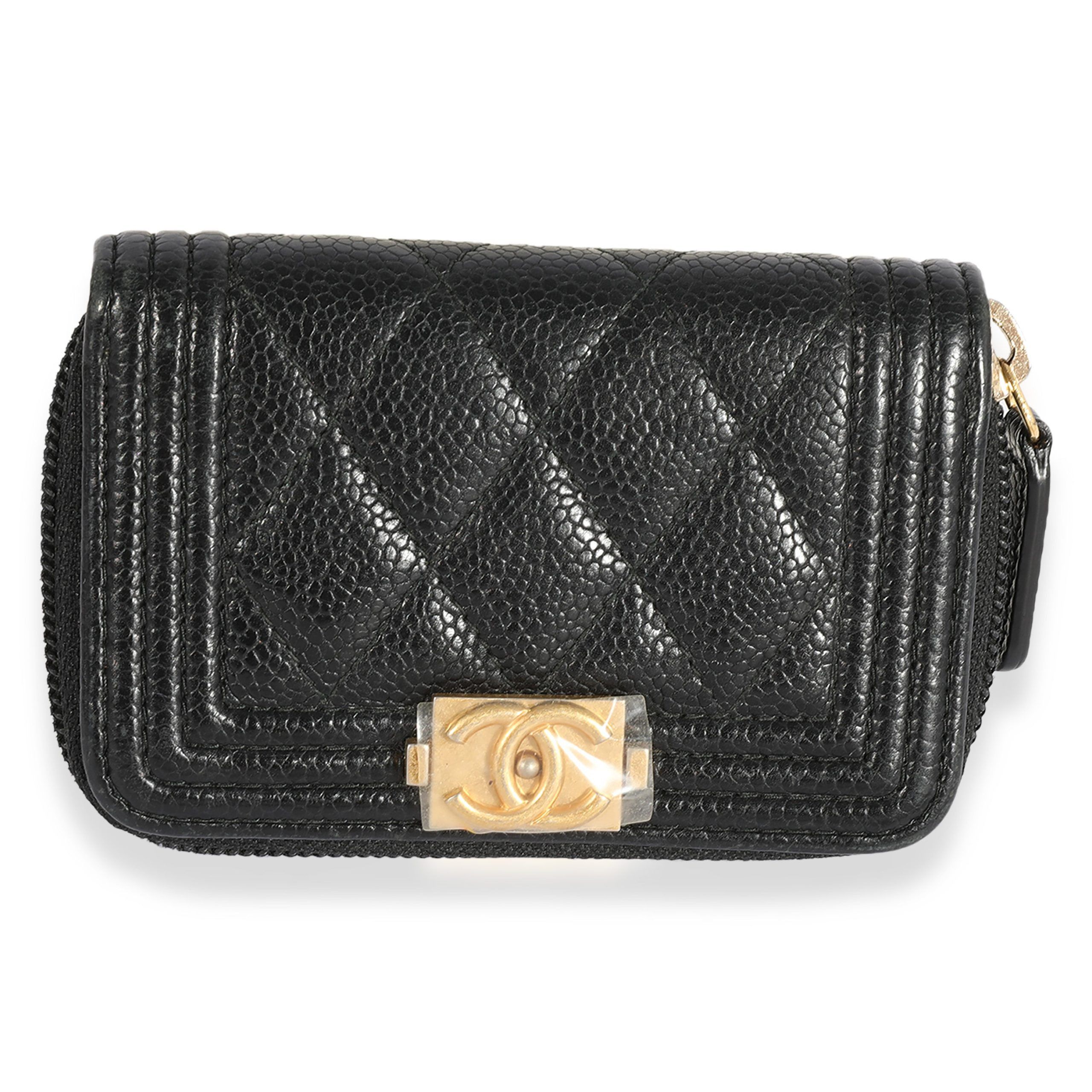 image of Chanel Black Quilted Caviar Zip-Around Boy Coin Purse, Women's