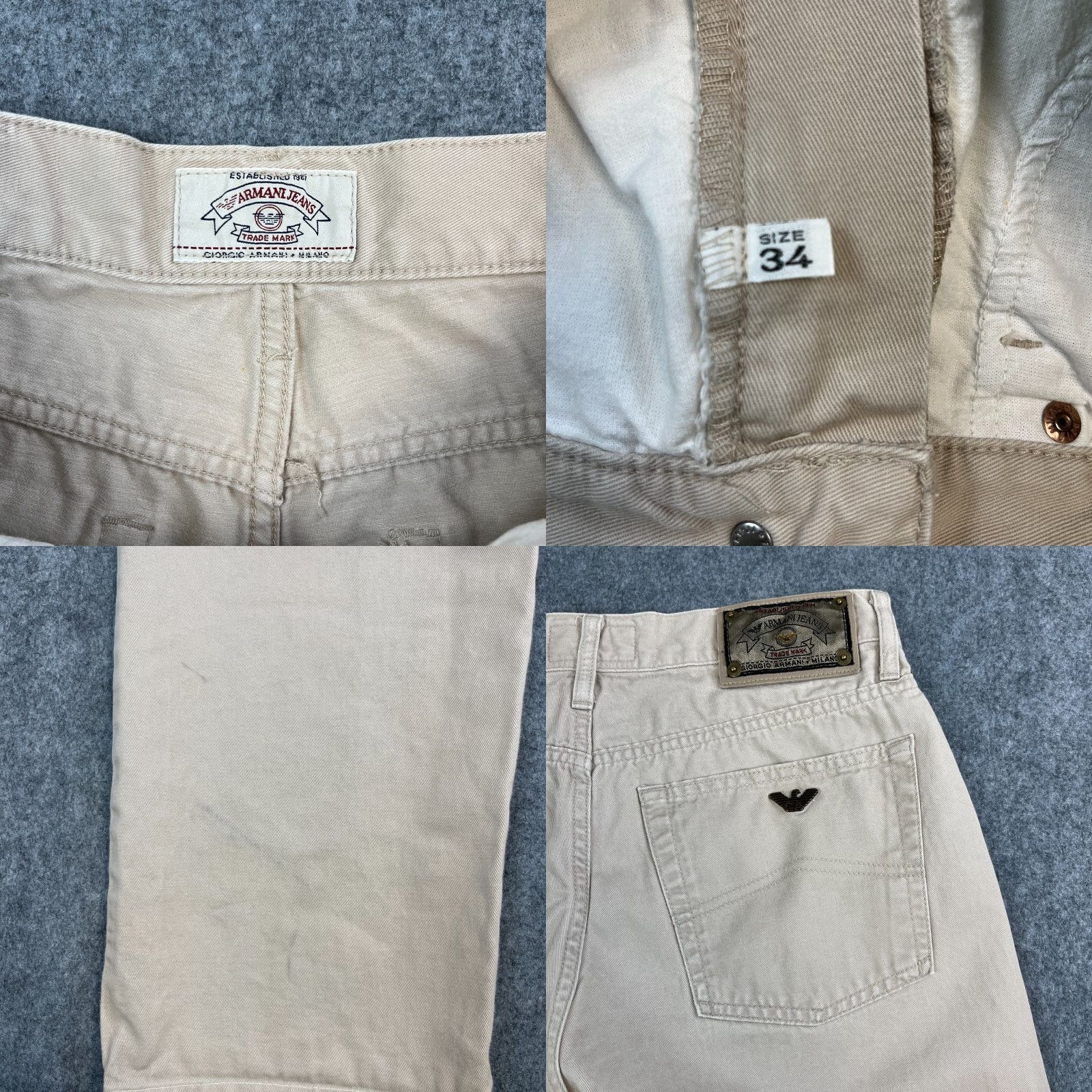 Armani VINTAGE ARMANI Chino Trousers Pants 32 Regular Beige Cotton 5-Pocket Straight Mens Jeans Size US 32 / EU 48 - 8 Thumbnail