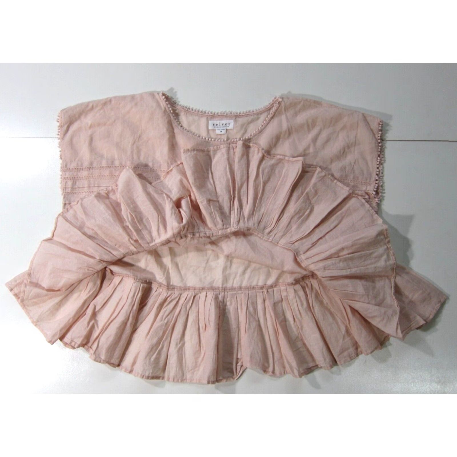 Velvet VINTAGE Velvet By Graham & Spencer 100% Cotton Pink Lightweight Boxy Ruffle Blouse XS Size XS / US 0-2 / IT 36-38 - 6 Thumbnail