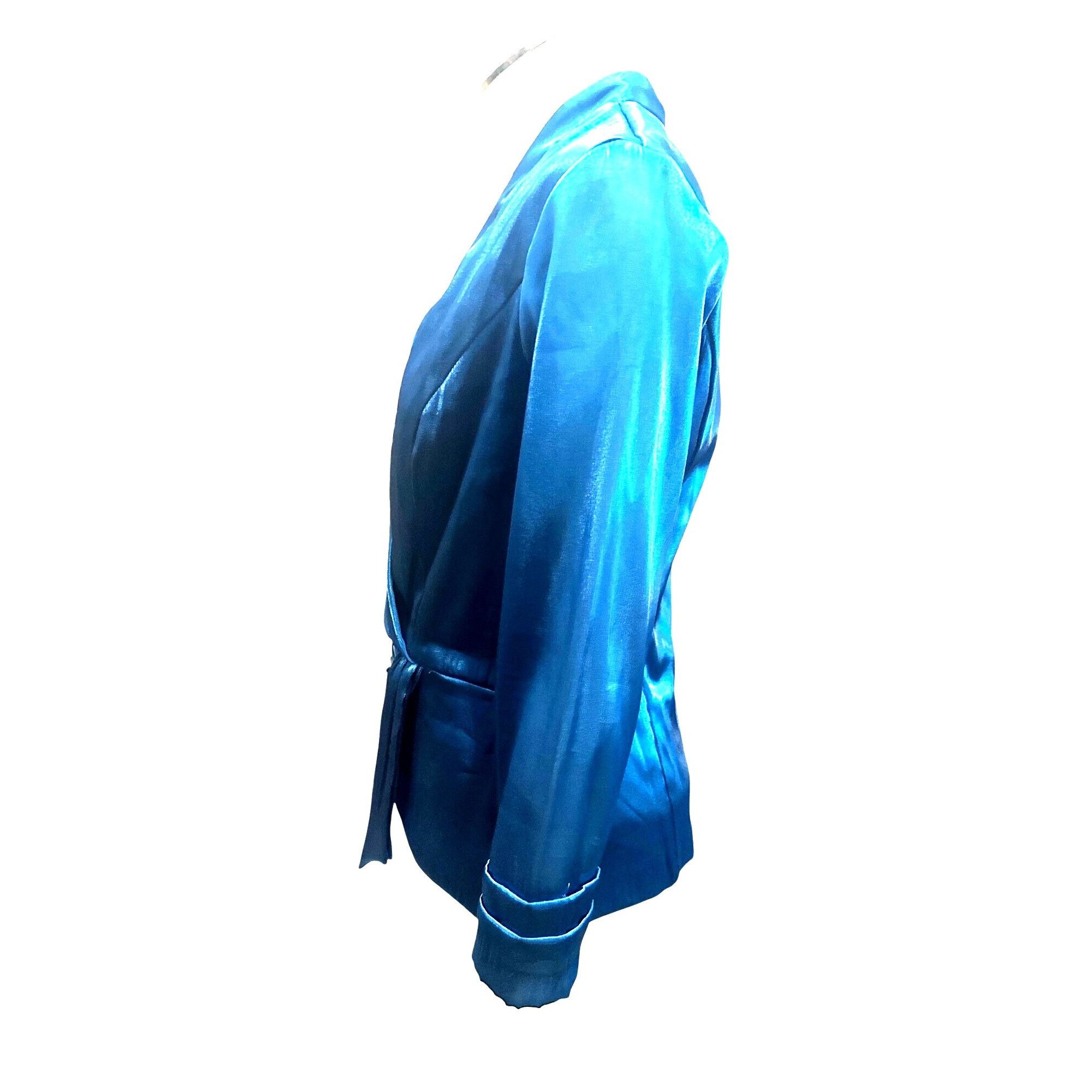 Other Jackie Jon New York Size 6 Teal Satin Wrap Tie Waist Top Bac Size M / US 6-8 / IT 42-44 - 3 Thumbnail