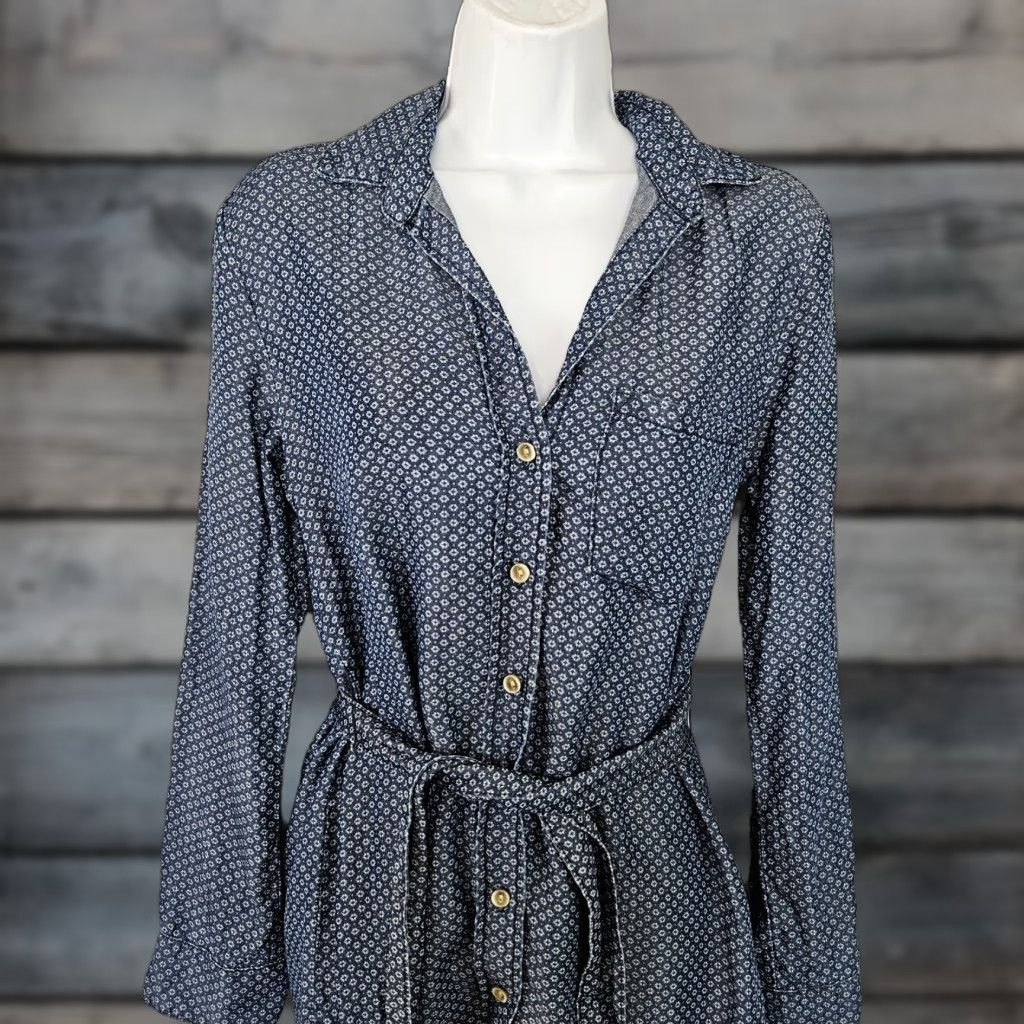 CLOT Cloth & Stone Womens Button-Up Tunic XS Blue Long Sleeve Belted Tencel Shirt Size XS / US 0-2 / IT 36-38 - 1 Thumbnail