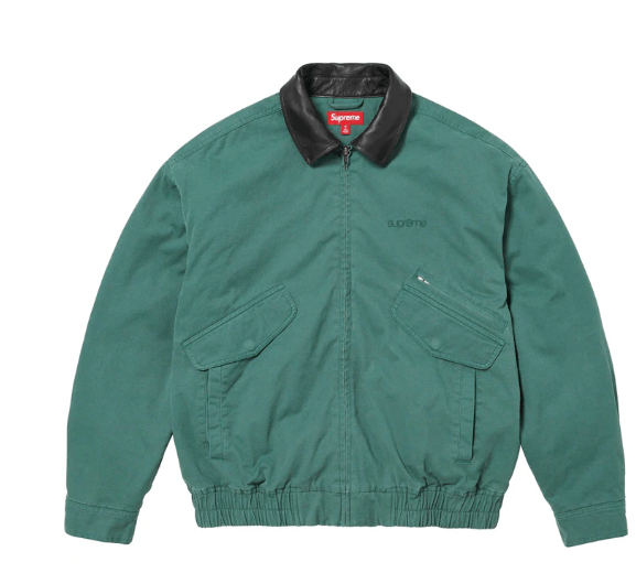 Pre-owned Supreme Leather Collar Utility Jacket Green Size Large
