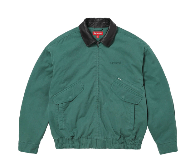 image of Supreme Leather Collar Utility Jacket Green Size Large, Men's