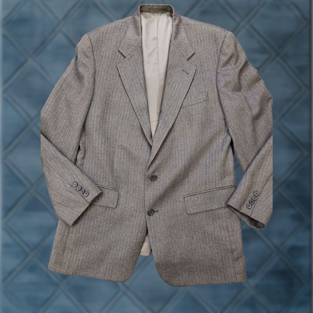 Olive VINTAGE Oliver Mens 44 Wool Herringbone Sport Coat 2 Piece Gray Notch Lapel Two-Button 90s Preppy Business Casual Formal Wedding Mens Size US S / EU 44-46 / 1 - 1 Thumbnail