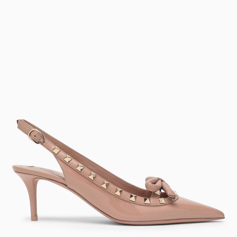 image of Valentino Garavani Rockstud Bow Slingback In Rose Canelle Patent Leather Shoes in Pink, Women's (Si