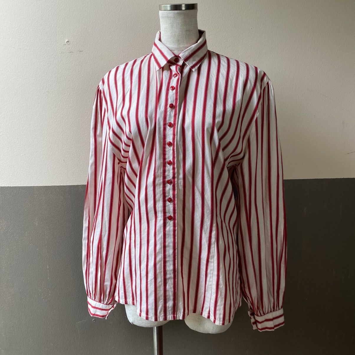 Norma Kamali Norma Kamali Red Striped Long Sleeve Blouse Size L / US 10 / IT 46 - 19 Thumbnail