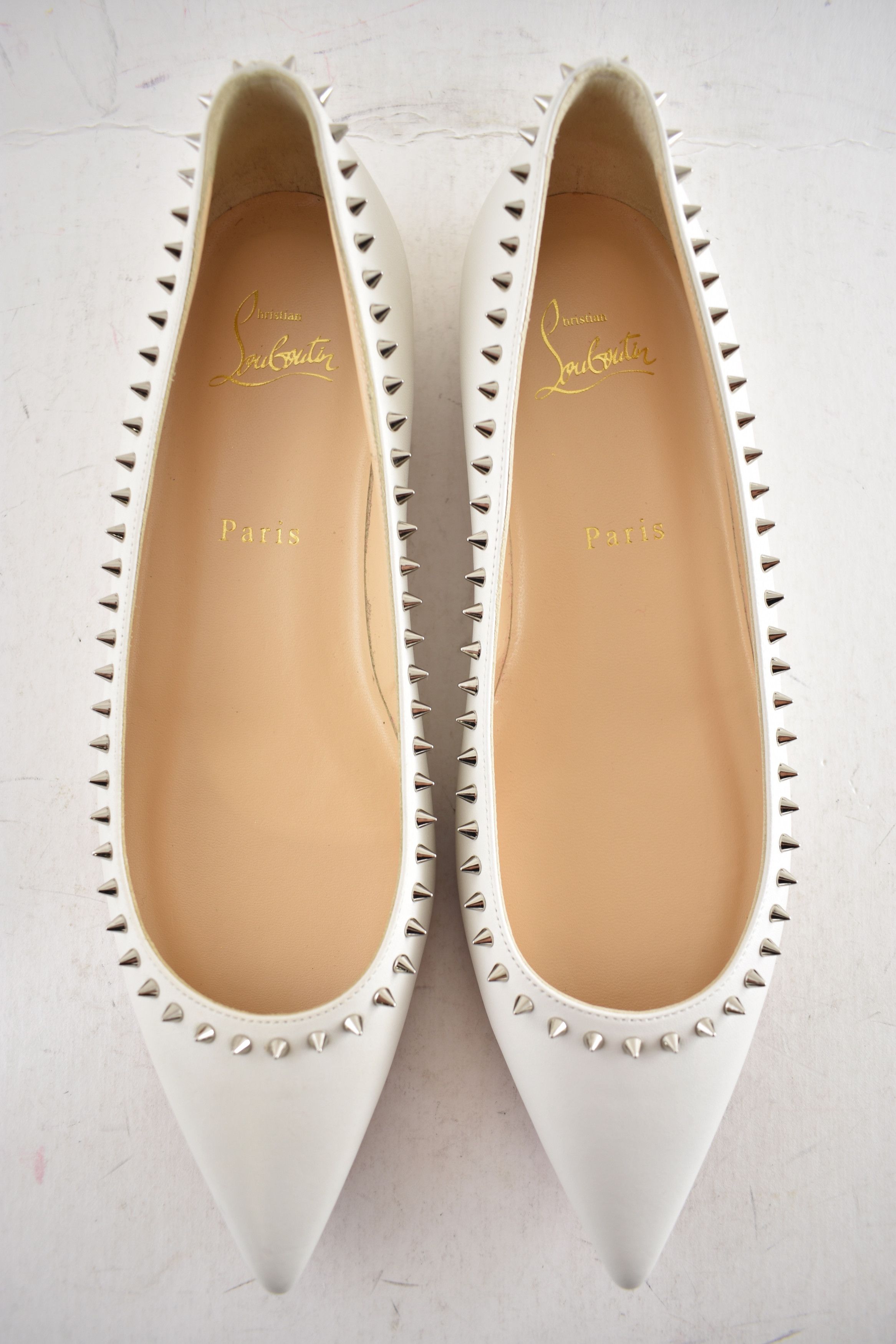 Christian Louboutin Anjalina Flat White Snow Leather Spike Pointed Ballerina 38 Size US 8 / IT 38 - 13 Thumbnail