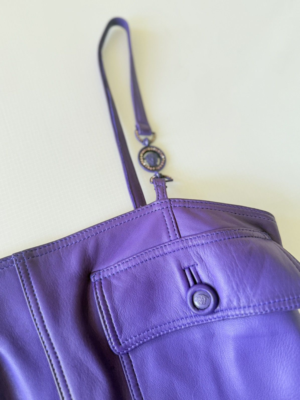 Versace Gianni Versace 1996 F/W Purple Leather Belted Shift Dress Size XS / US 0-2 / IT 36-38 - 8 Thumbnail