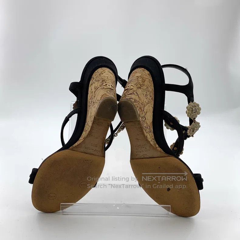 Chanel Chanel Black camelia one-character buckle slope heel sanda Size US 8 / IT 38 - 5 Thumbnail