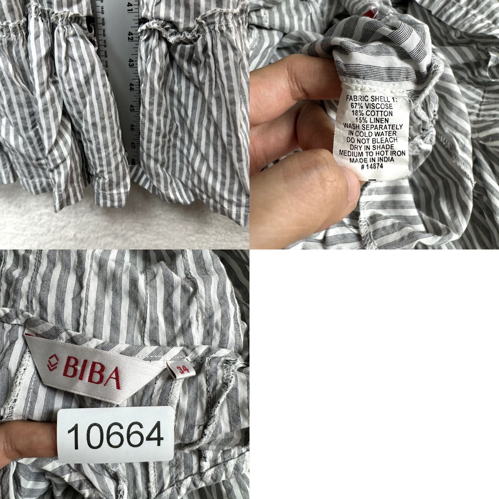 Vintage Y2K Vintage Maxi Day Dress Bohemian Boho Striped Grey White S/M Small Medium Grunge Cotton Blend BiBA Women's Dress Daywear Size S / US 4 / IT 40 - 9 Thumbnail