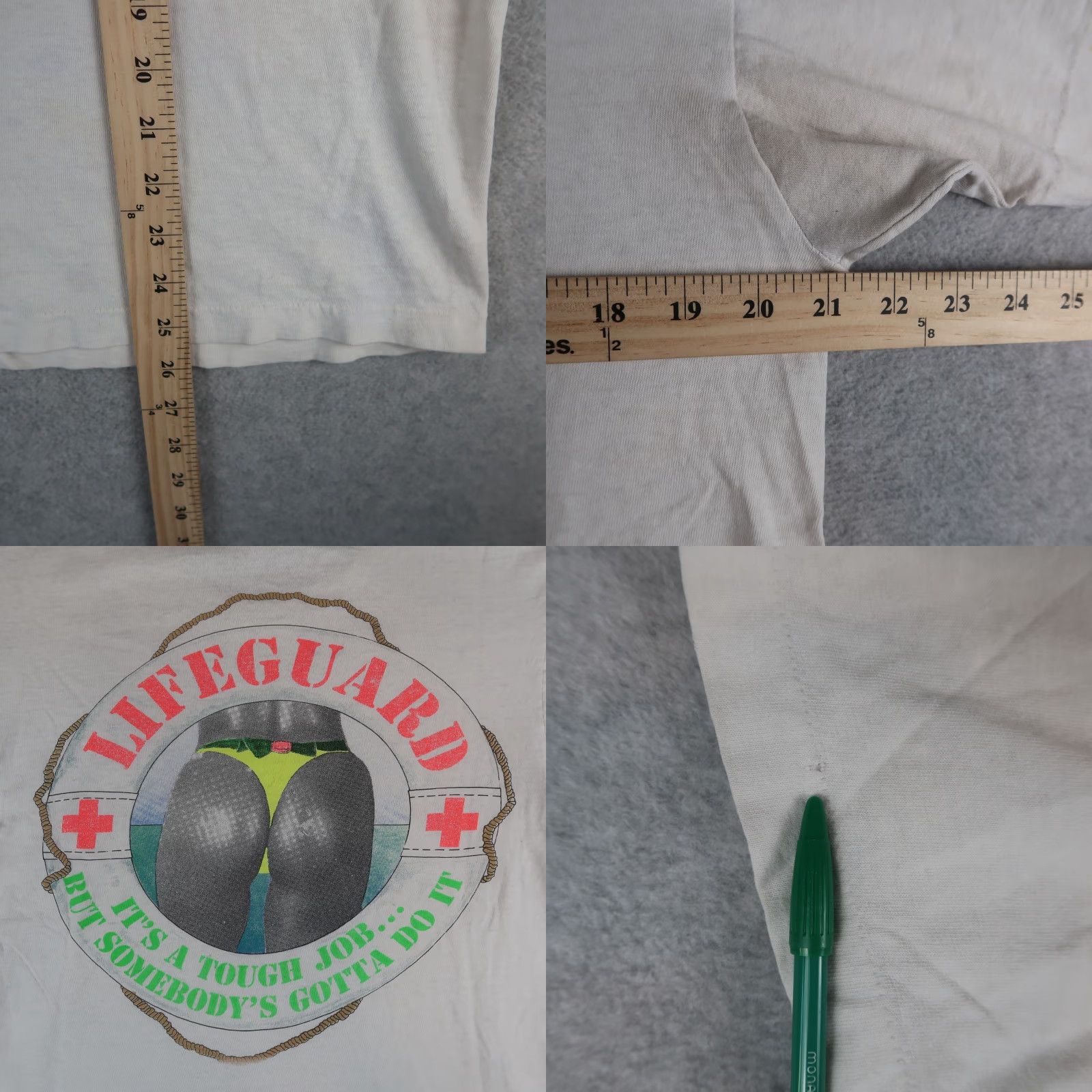 Fruit Of The Loom VINTAGE 90s T-Shirt Lifeguard Tough Job Somebody Gotta Do It Single Stitch Fruit of the Loom White Cotton Graphic Print Crew Neck Short Sleeve Men's L Size US L / EU 52-54 / 3 - 9 Thumbnail
