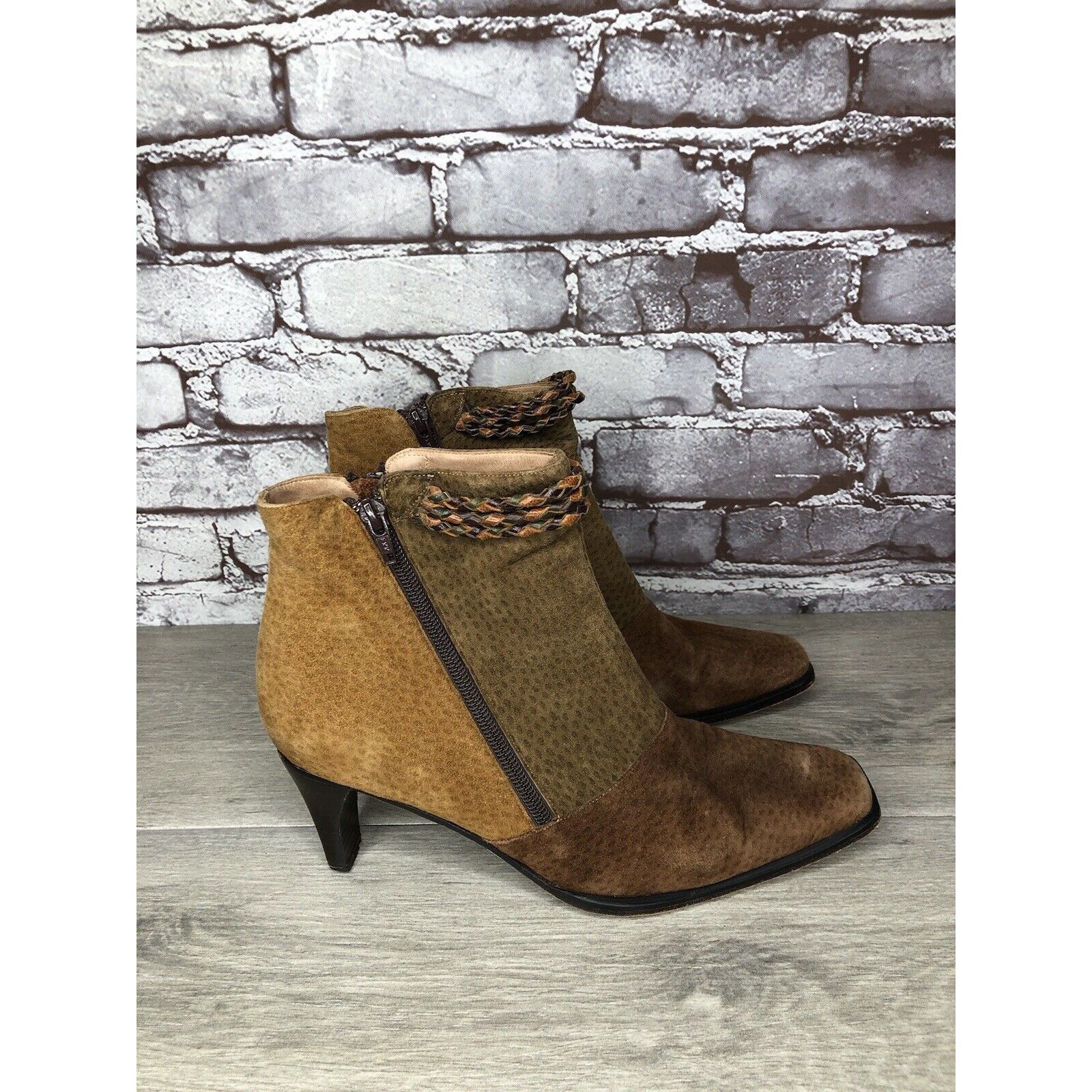 Other CHIARINI Tan Brown Green Suede Leather Double Sided Zipper H Size US 9.5 / IT 39.5 - 17 Thumbnail