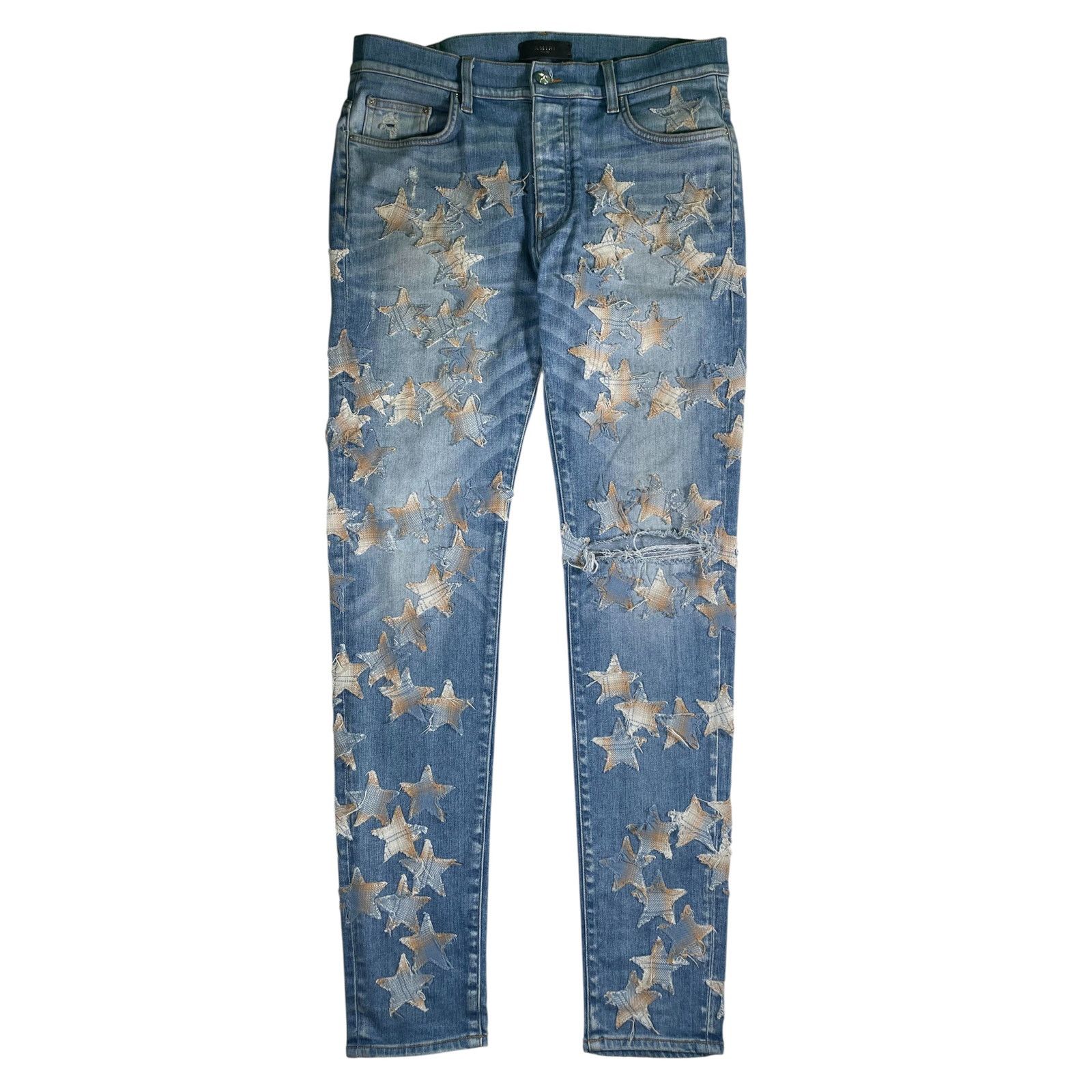 Amiri Amiri Star Chemist Flannel Light Wash Denim Jeans Size US 33 - 1 Thumbnail