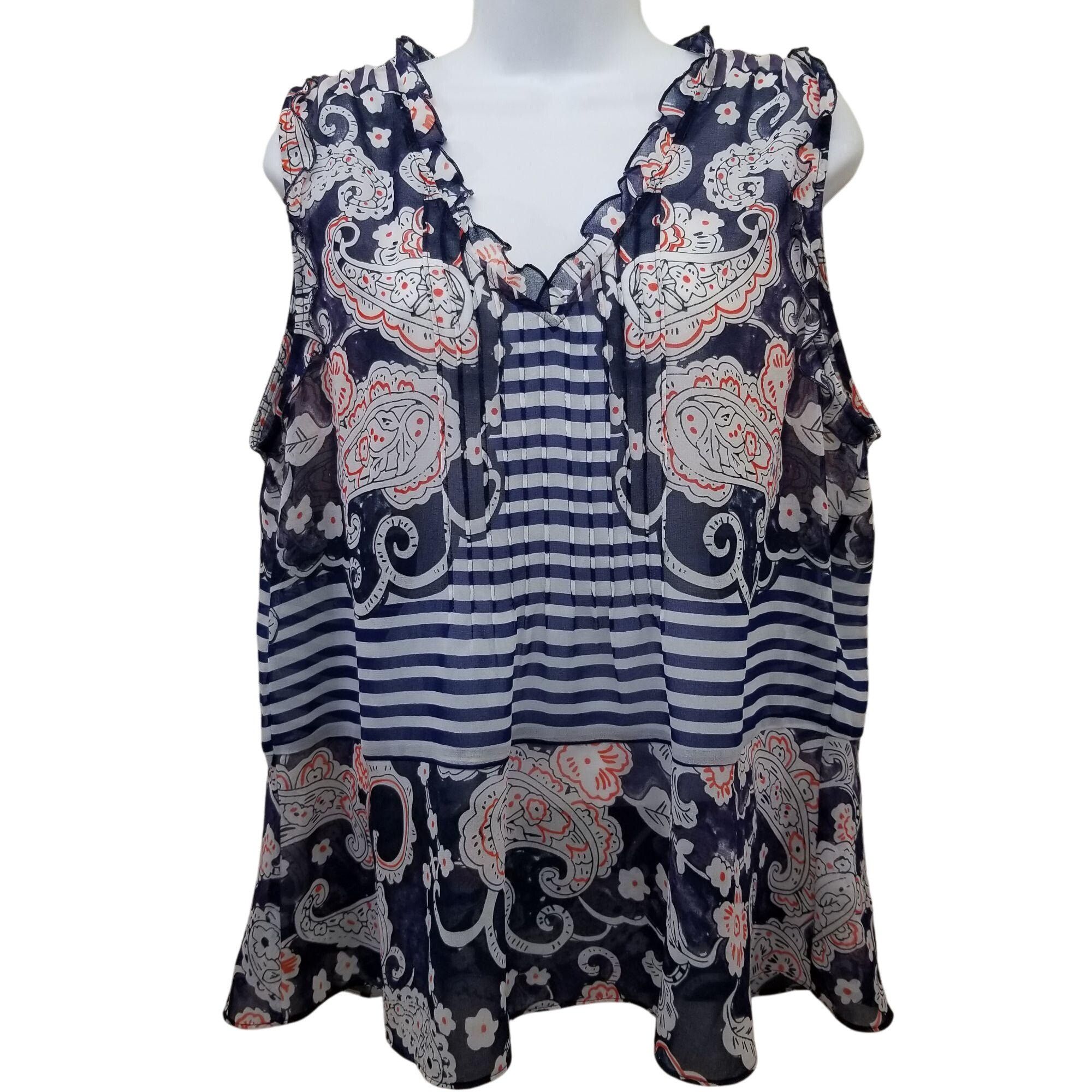 Other Cabi S Blue Paisley Stripe Top Sleeveless Sheer Peplum 5349 Size S / US 4 / IT 40 - 2 Thumbnail