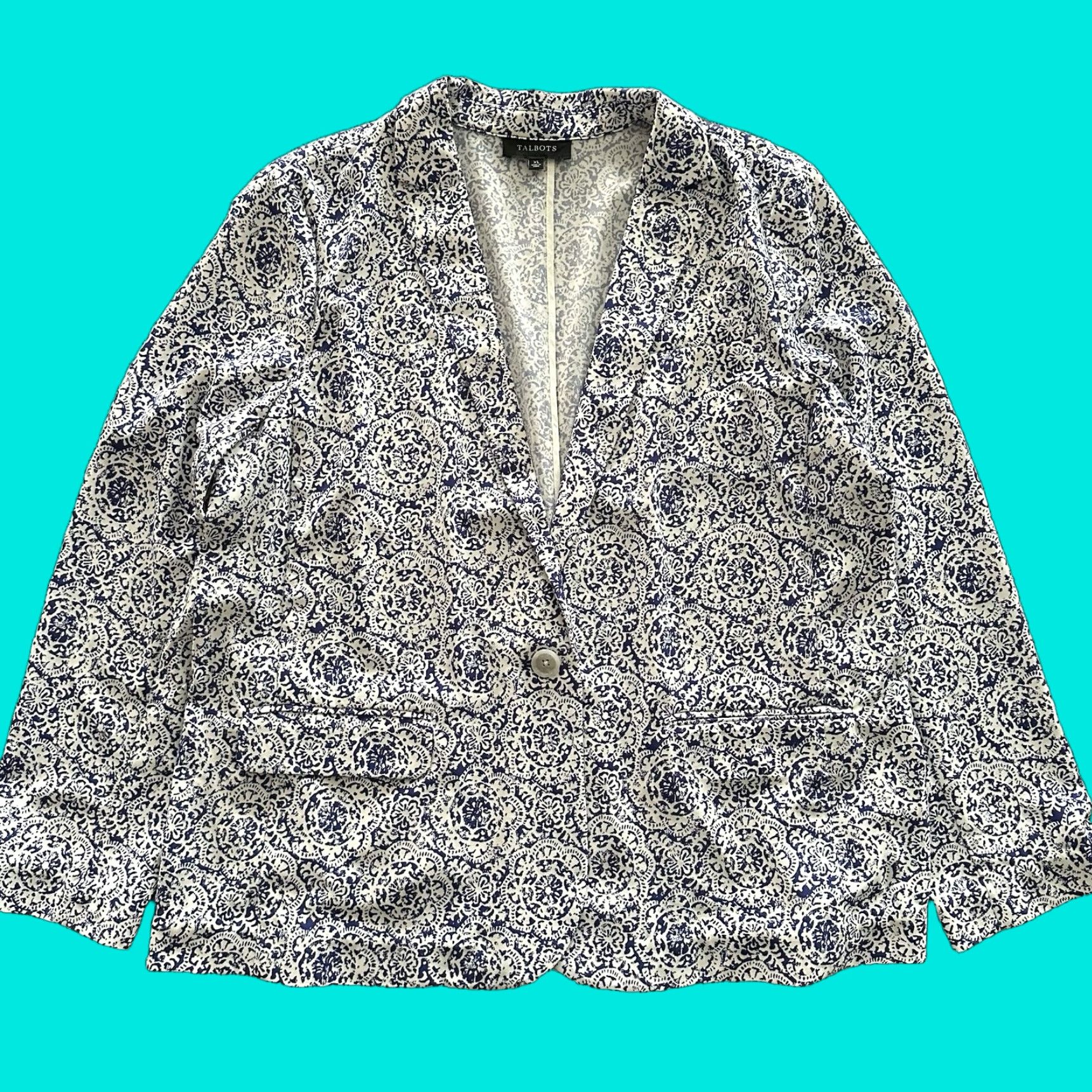 Talbots Talbots Blazer Womens XL Lightweight Blue Paisley Button Size XL / US 12-14 / IT 48-50 - 1 Thumbnail