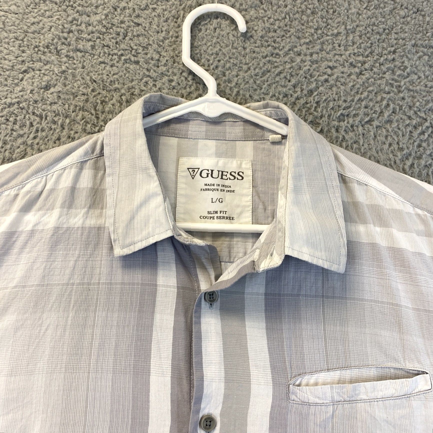 Guess Guess Men's Long Sleeve Dress Shirt L Gray Cotton Check Western 100% Cotton Button-Up Size 42R - 3 Thumbnail