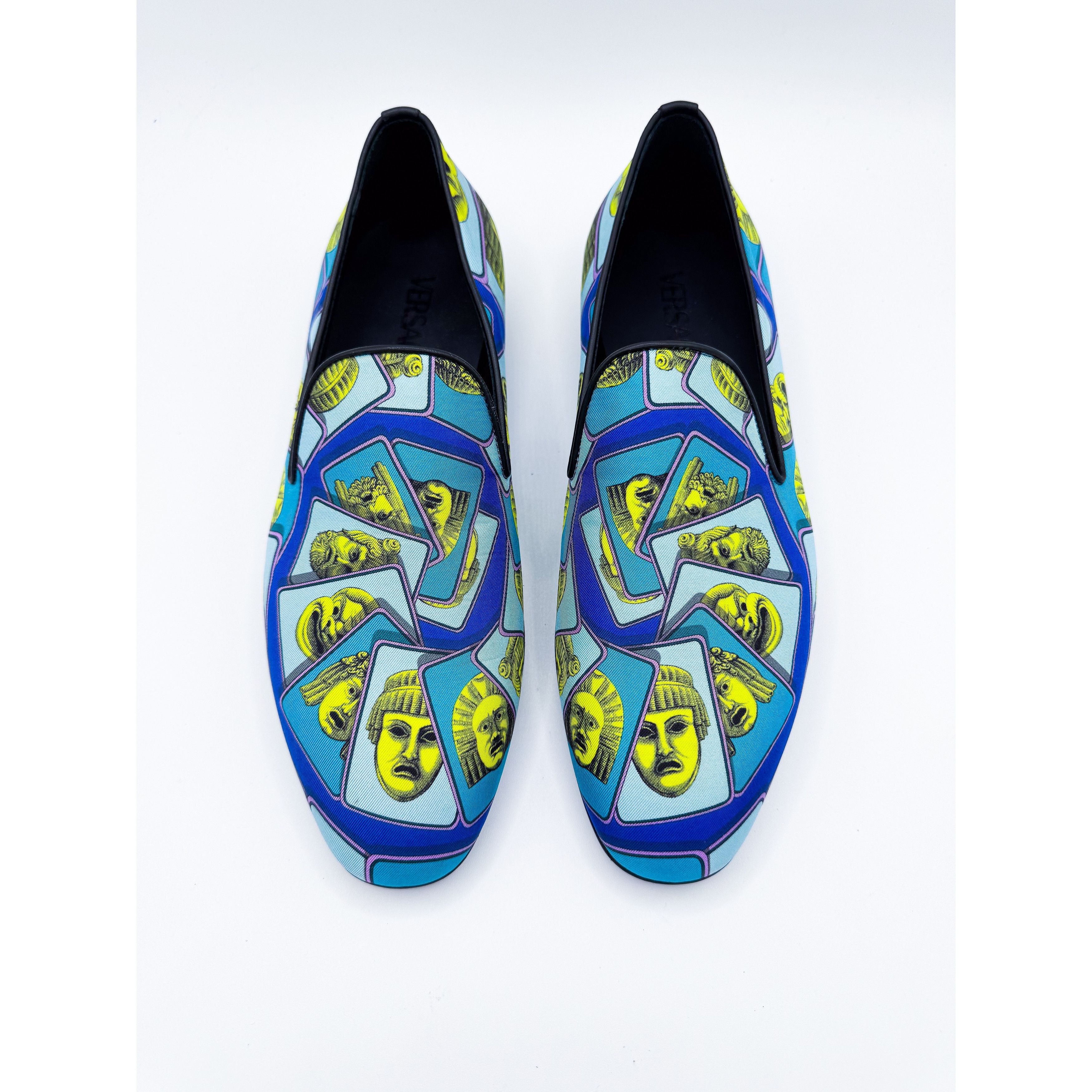 Versace Versace Masks Print Silk Twill Loafer In Acid Green Teal Size US 8 / EU 41 - 2 Thumbnail