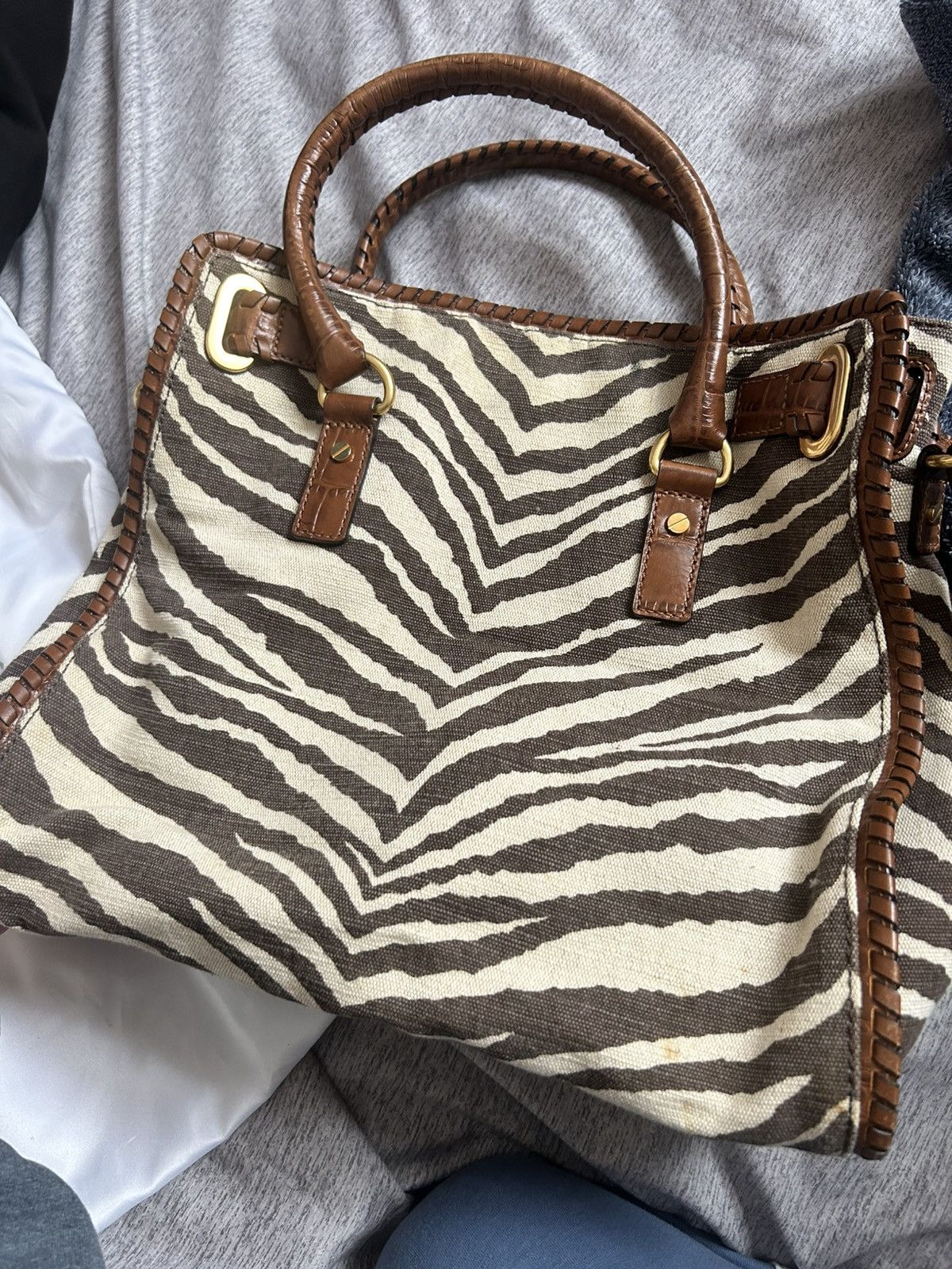 Michael Kors Michael Kors Hamilton-Zebra Canvas & Whipstitch Croc Leather Size ONE SIZE - 4 Thumbnail