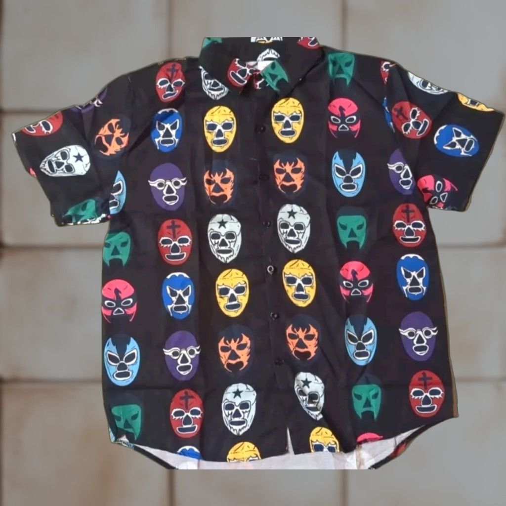 Vintage Lucha Libre Luchador Masks Button Down Shirt Mens L Black Size US L / EU 52-54 / 3 - 1 Thumbnail