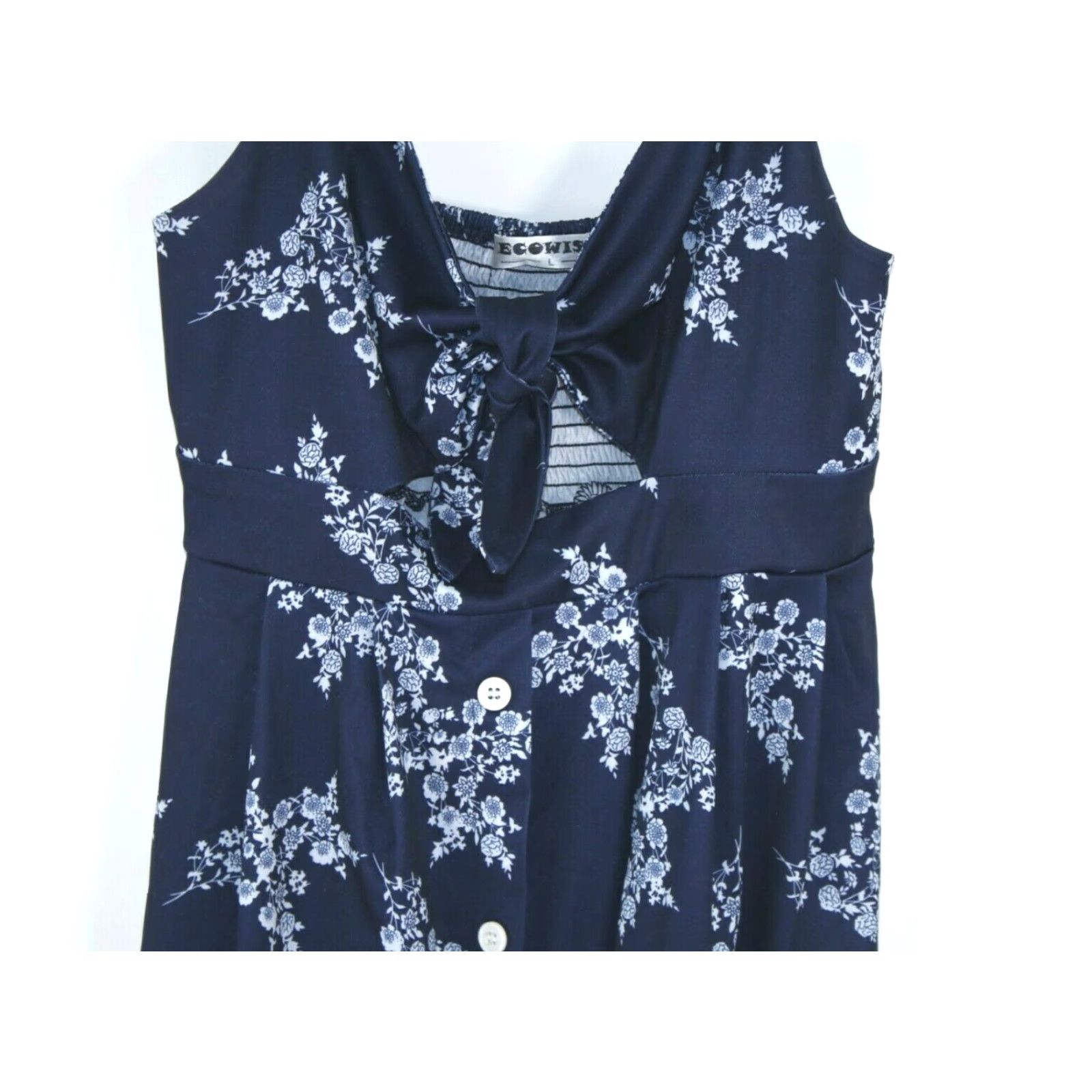 Vintage Ecowish Women's Tie Front Spaghetti Strap Floral Blue Summer Dress Adult Large 29" 30" Chest Sleeveless Florals Womens Size L / US 10 / IT 46 - 3 Thumbnail