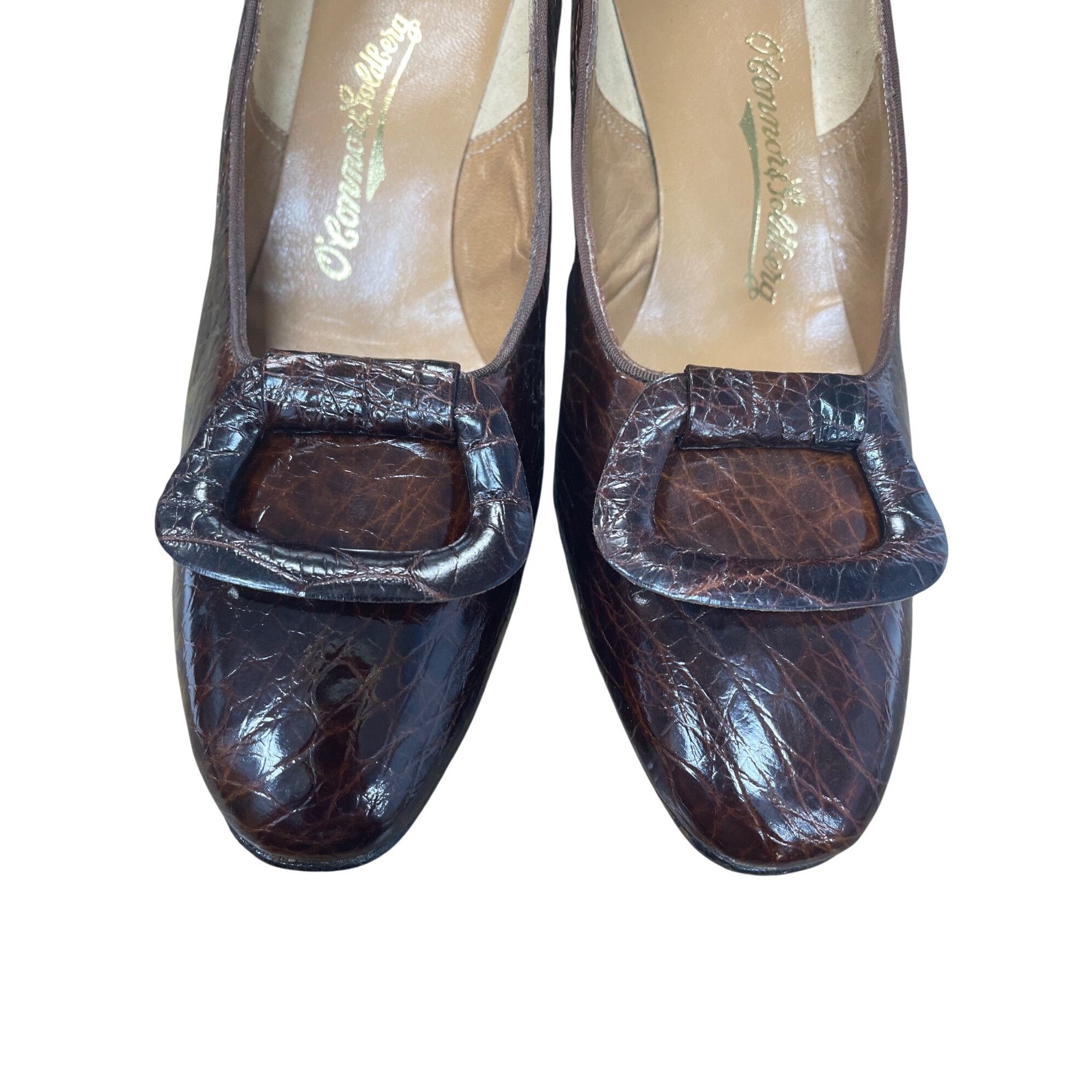 Vintage O'Connor Goldberg Womans VTG Brown Alligator Leather Heels S Size US 7 / IT 37 - 9 Thumbnail